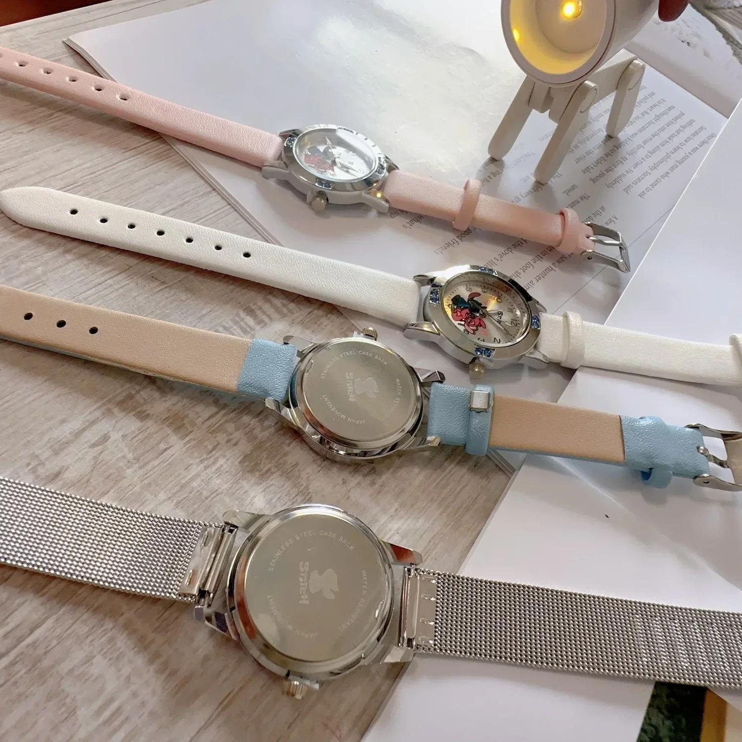 Disney Stitch Watches Diamond Quartz Watch for Women Stich Cartoon Leather Wrist
