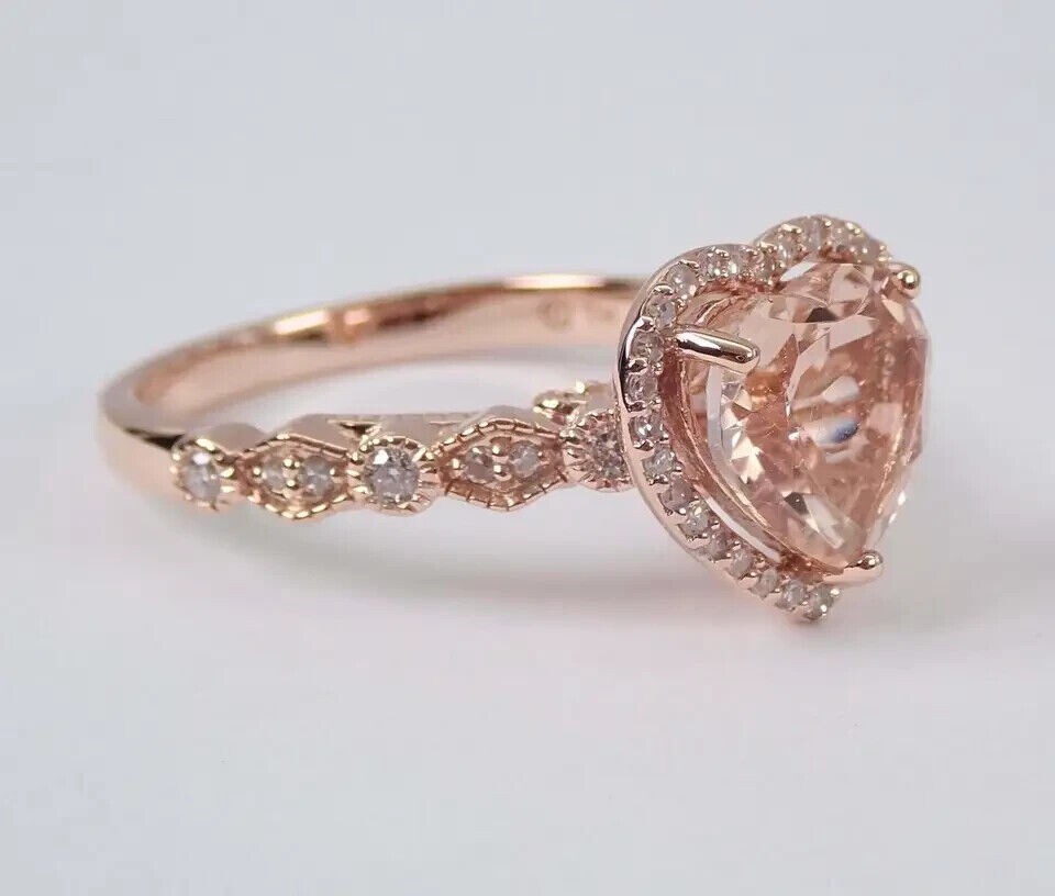 2.20 Ct Heart Cut Simulated Morganite 14K Rose Gold Plated Wedding Heart Ring