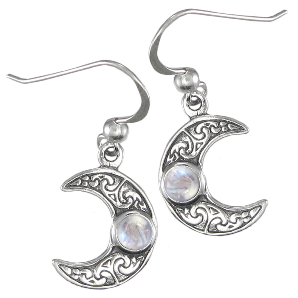 Sterling Silver Horned Moon Crescent Earrings With Moonstone by Dryad Design
