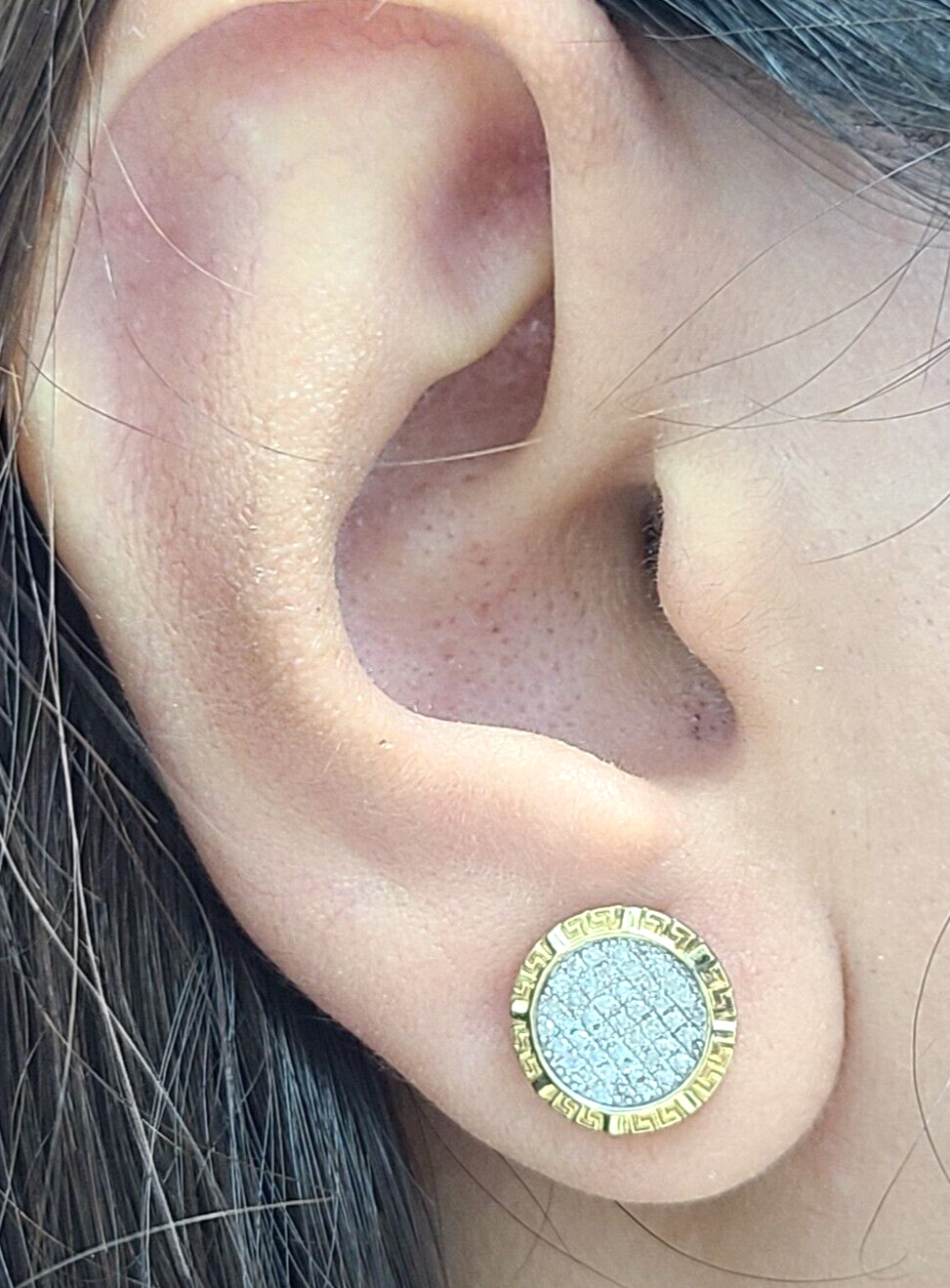 10K Yellow Gold Genuine Natural 0.25ctw Pave Diamonds Studs Earrings 10.8mm