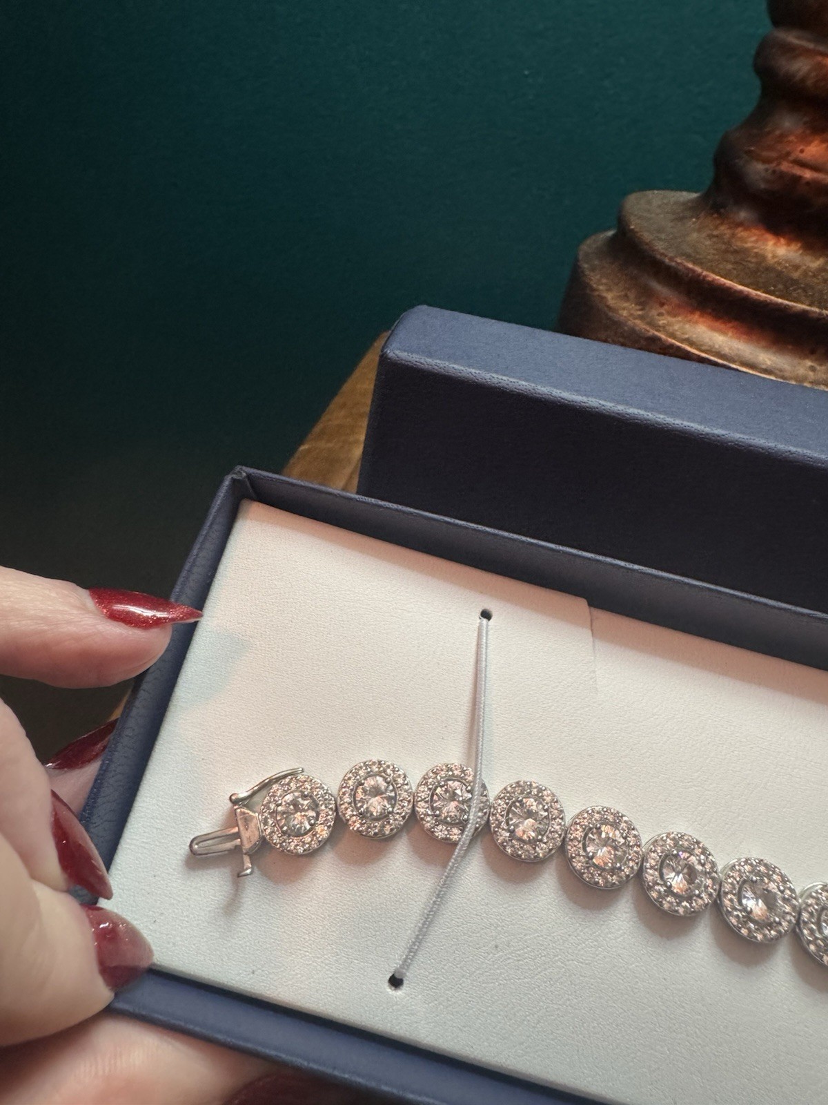 Lab-Created White Sapphire Round Cut Halo Tennis Bracelet Silver