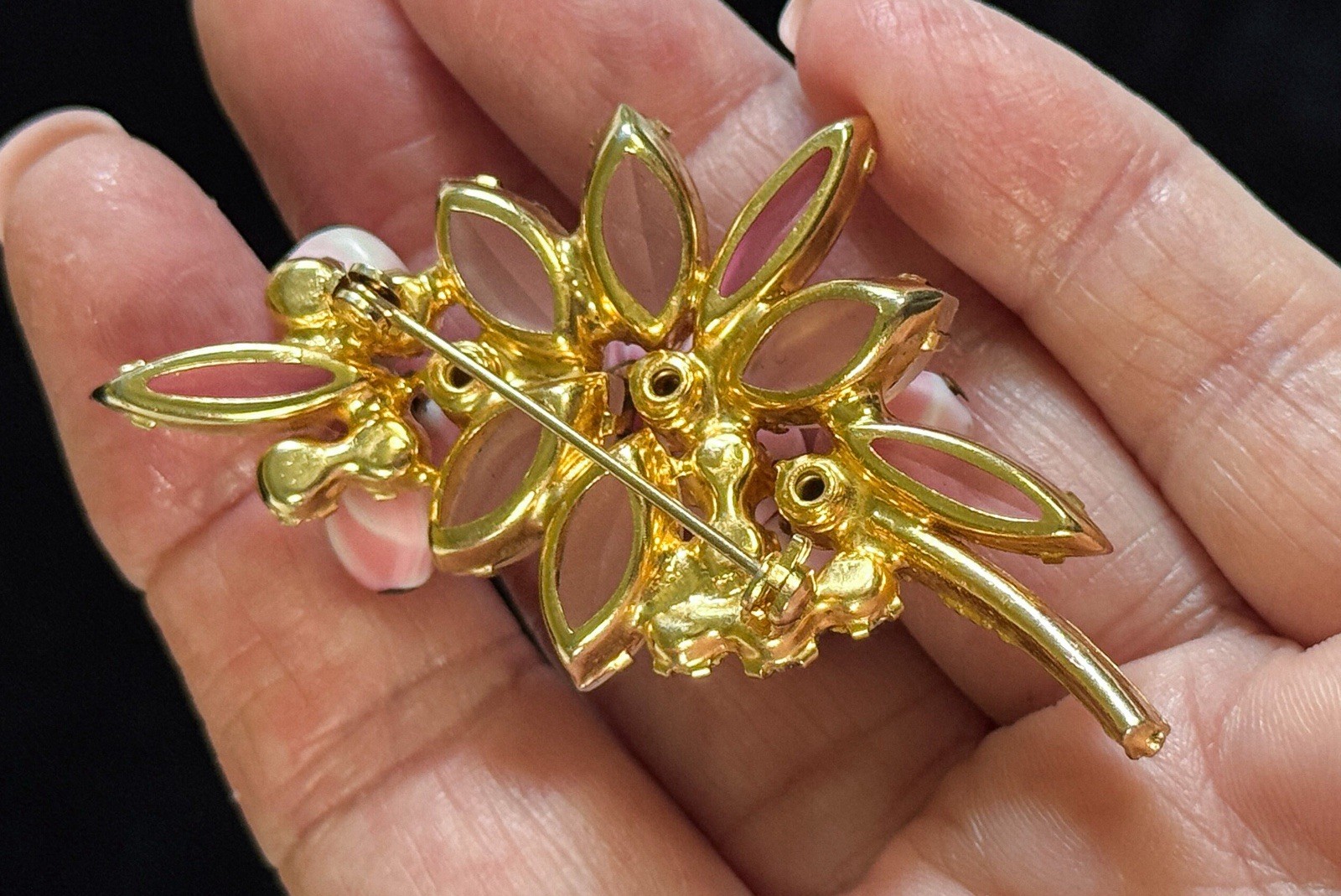 Verified Juliana D&E Cha Cha Brooch Pink Stripe Glass Rhinestone Floral READ