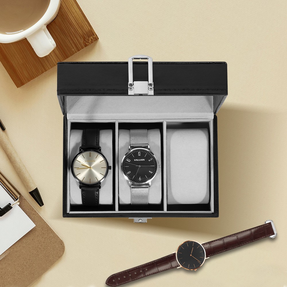 3 Slot PU Leather Watch Box Organizer Display Case Soft Pillow Travel Gift Men