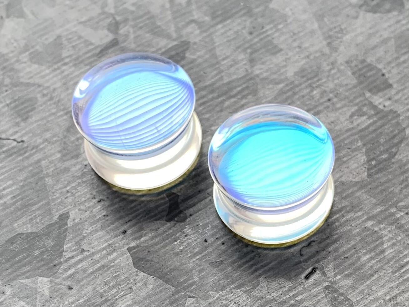 PAIR Iridescent Glass Double Flare Plugs Gauges Body Jewelry