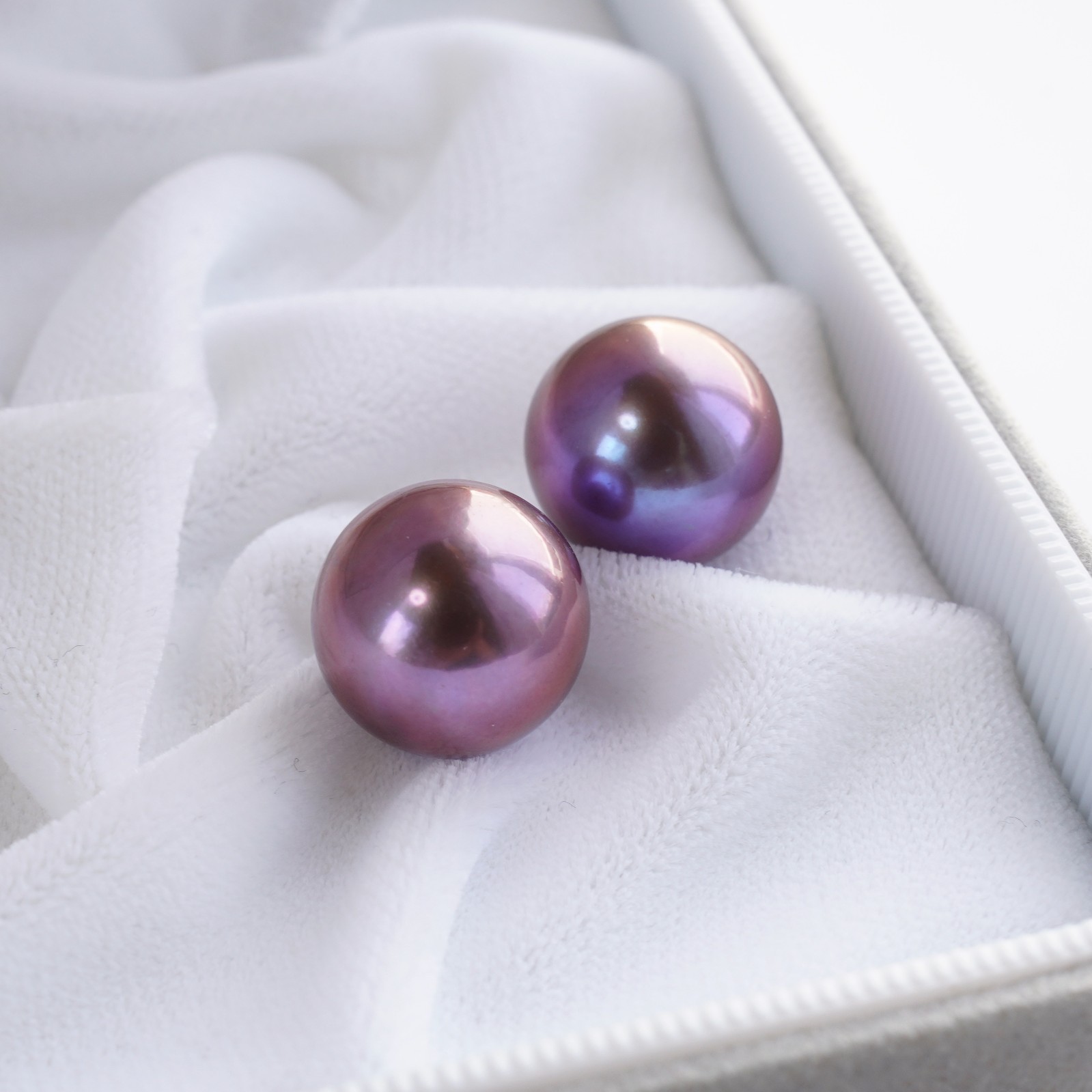 AAA Pair,13.2mm Round Rich Purple Freshwater Loose Pearl Undrilled, High Luster