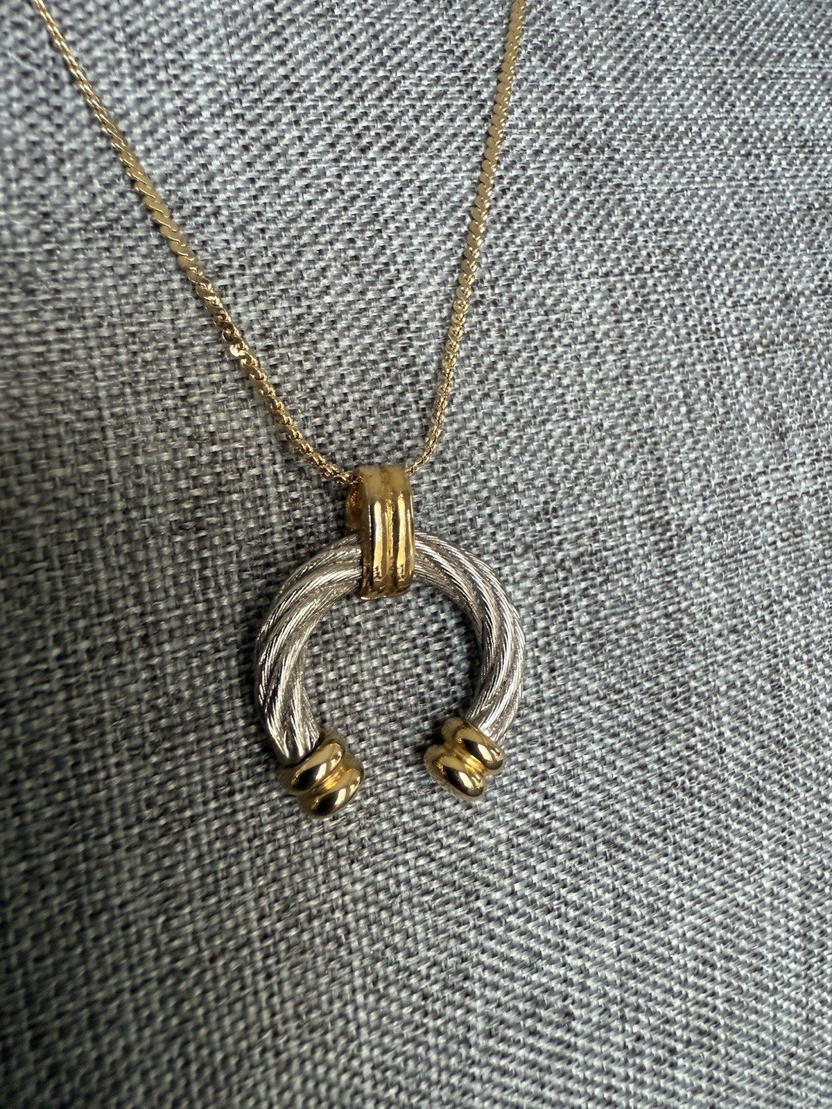 Twisted Half Hoop Two Tone Pendant Gold Tone Chain Necklace 24” Capsule Career