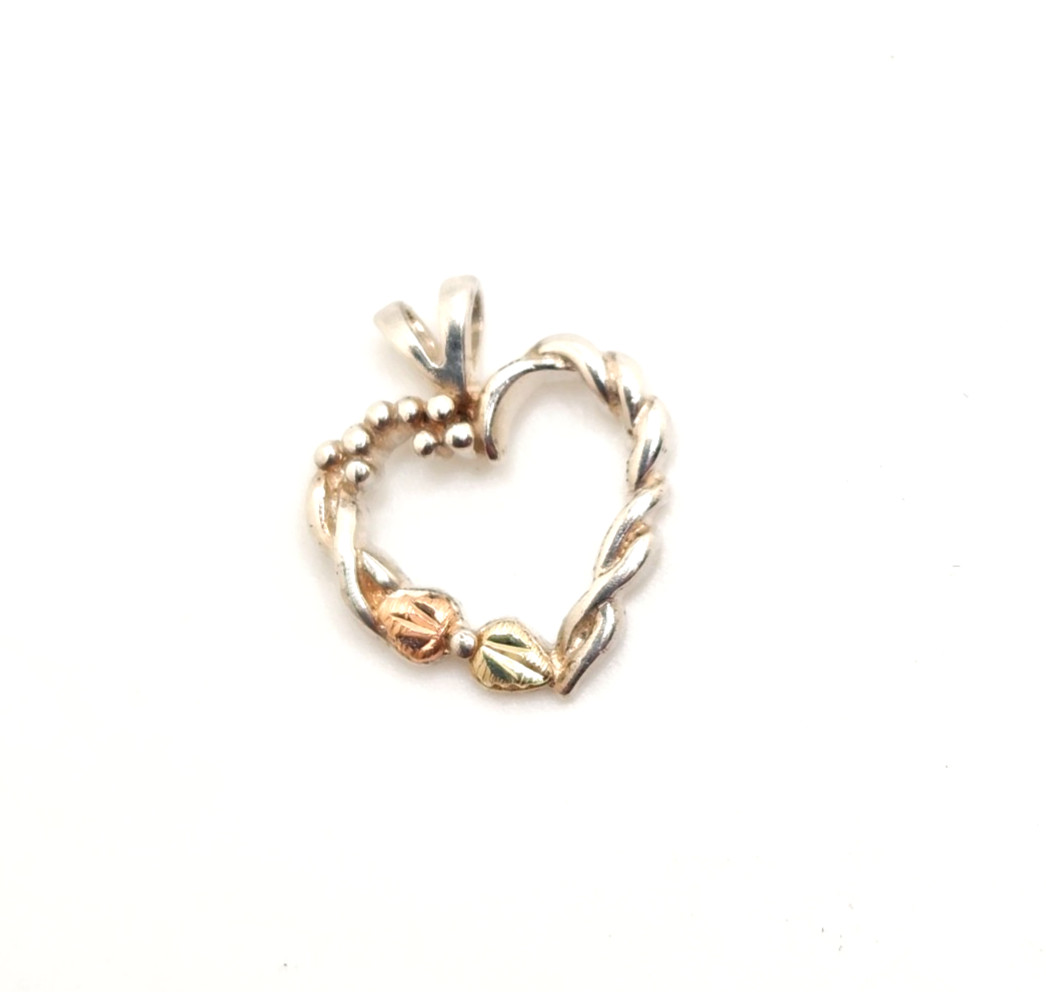 Landstrom’s Black Hills Gold 925 Sterling & 12K Leaves Heart Pendant, 5/8″ Tall