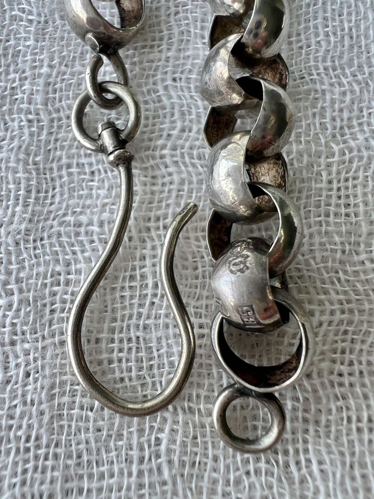 Antique Swedish Sterling Silver Belcher Watch Chain Shepherd Hook 13.5″