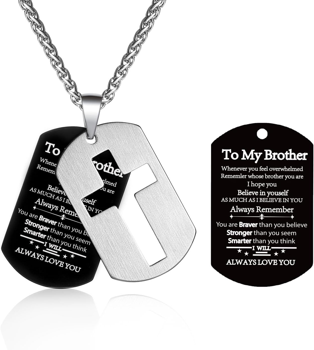 Dog Tag Cross Necklace Gifts for Boys Men, Stainless Steel Bible Verse Pendant C