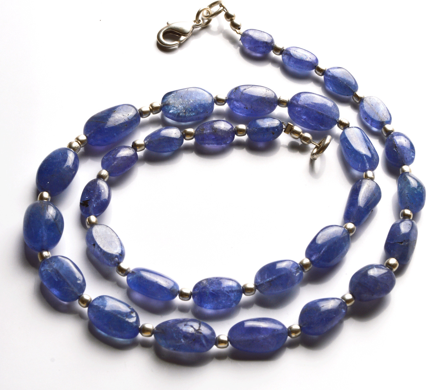 131 CT 16″ NATURAL TANZANITE SMOOTH NUGGETS BIG BEADS NECKLACE 7 TO 13 MM
