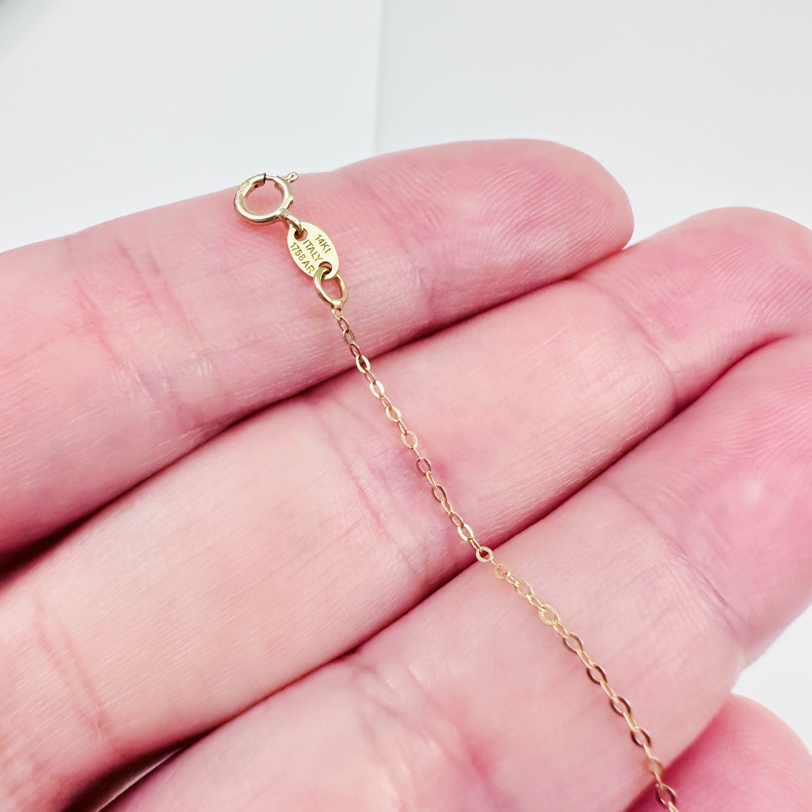14K Solid Yellow Gold Thin Cable Link Safety Chain Extension Extender .9mm, 2.4″