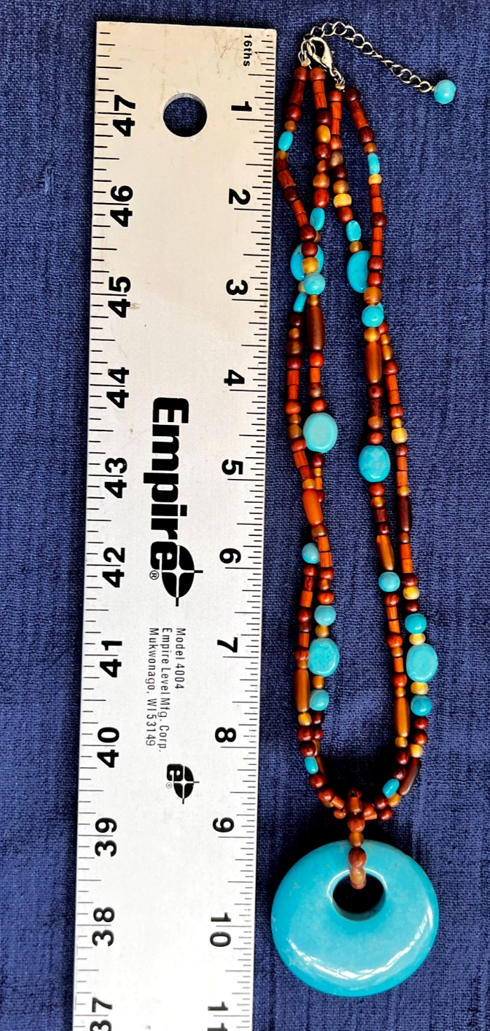 Beaded Necklace 17.5 To 19.5 Inches Long Lobster Clasp Turquoise Blue Brown