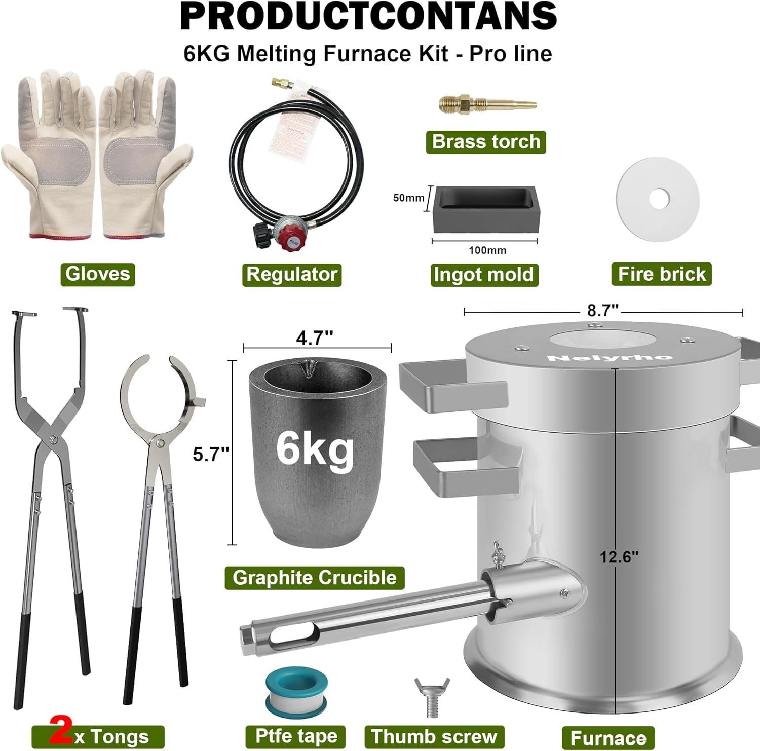 6KG Propane Melting Furnace Kit – Metal Casting Machine for Gold, Silver, Cop…