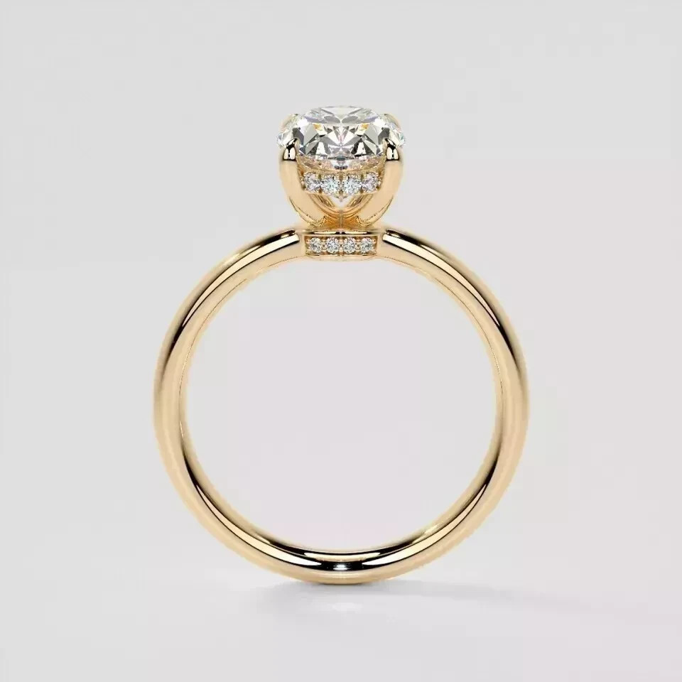 Halo Certified 2.15Carat 14k Yellow Gold Lab Grown IGI E F VVS Oval Diamond Ring