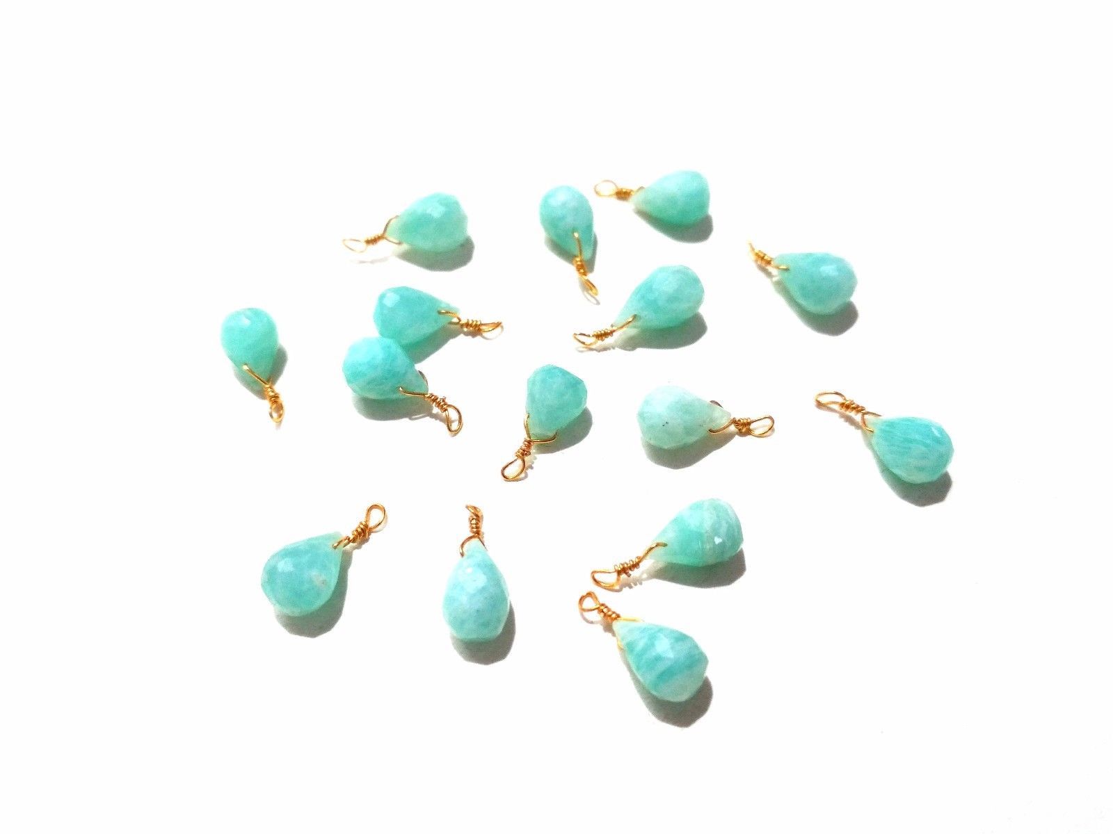 25 Pcs Natural Amazonite Teardrop 4×6-5x7mm Beads, Gold Plated Wire Wrapped Link