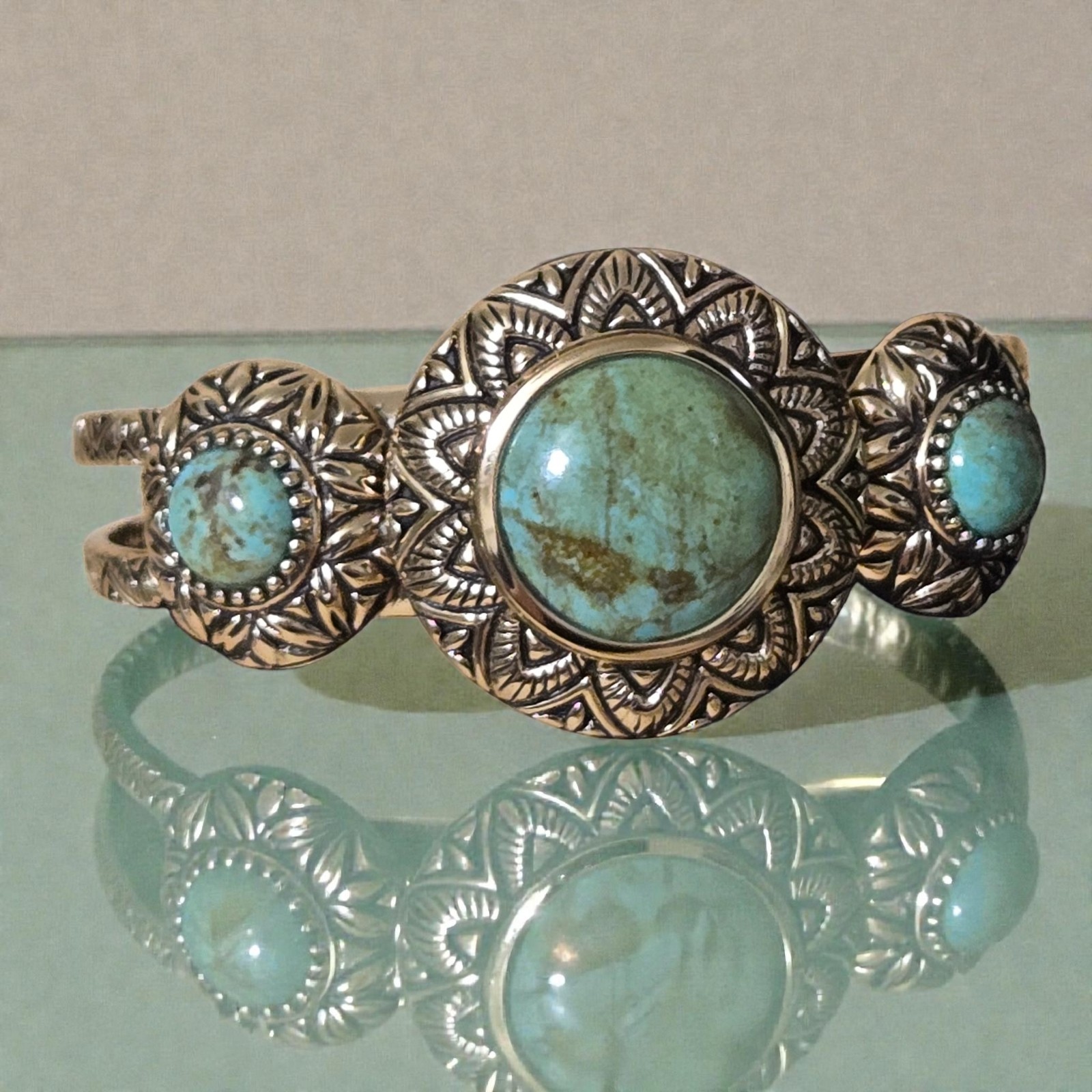 Barse Studio Gold Bronze 3 Turquoise Cuff Bracelet Southwest Jewelry Mayan