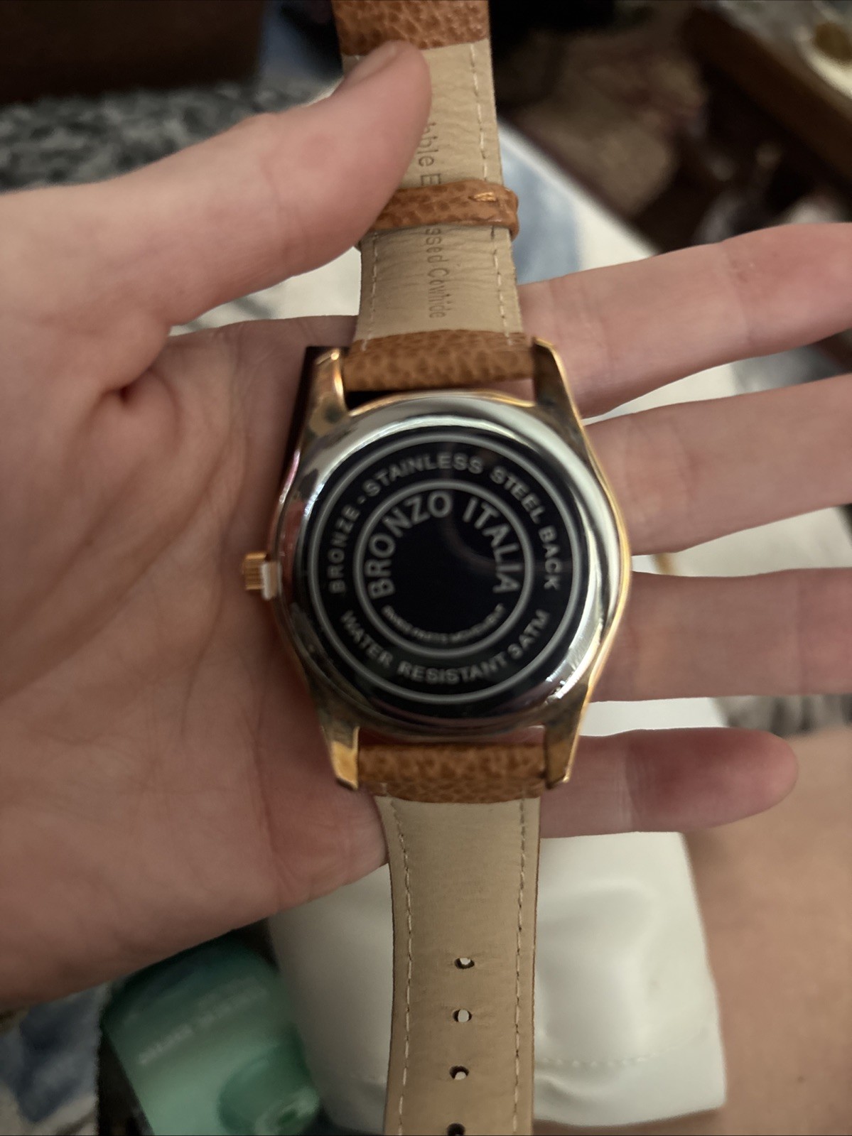Pebble Embossed Cowhide Leather Bronze Stainless Steel Back Bronze Italia Watch