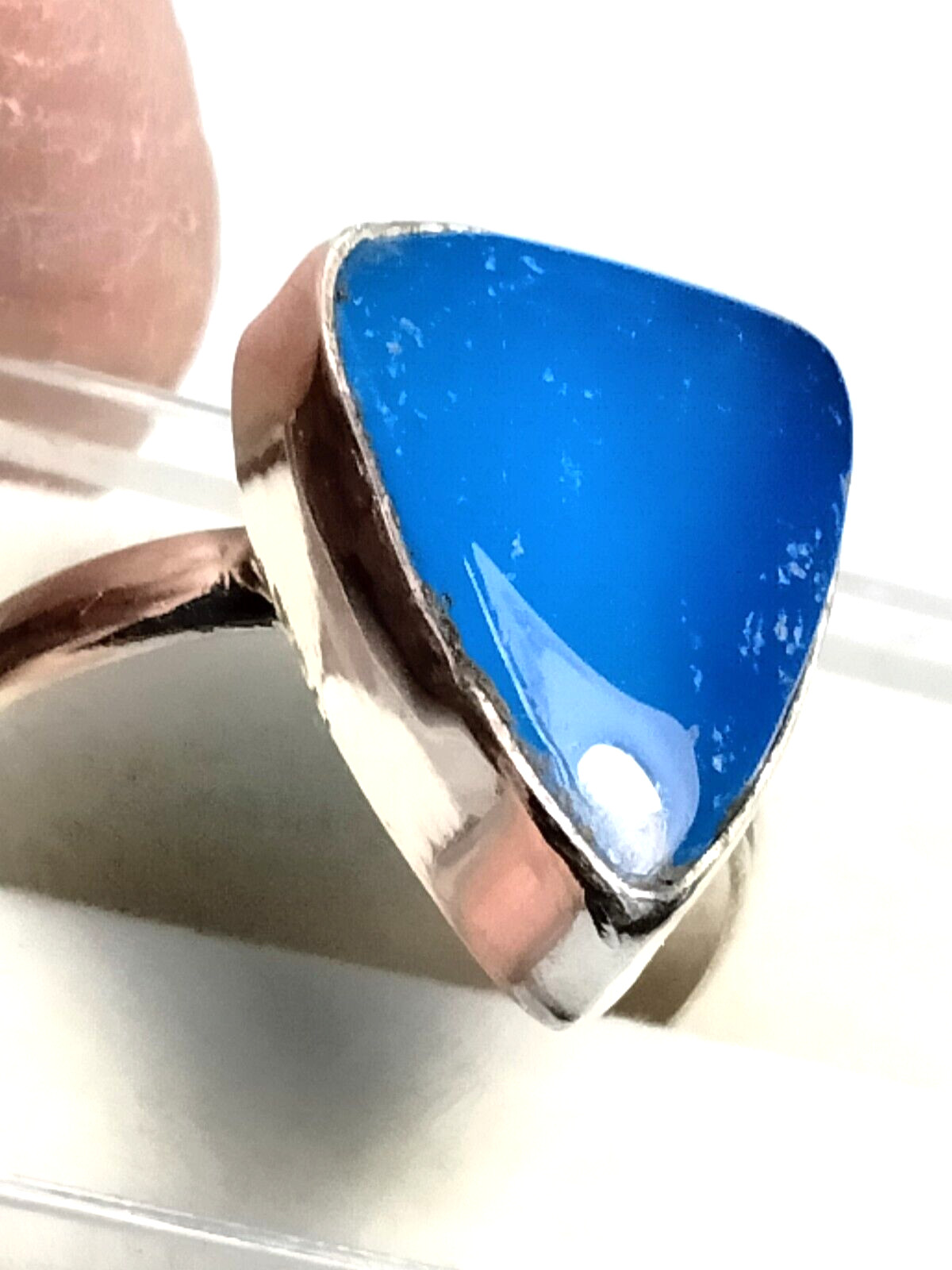 LUSCIOUS SEA BLUE CHALCEDONY IN STERLING SILVER.925 RING SIZE 8.75-9.0!