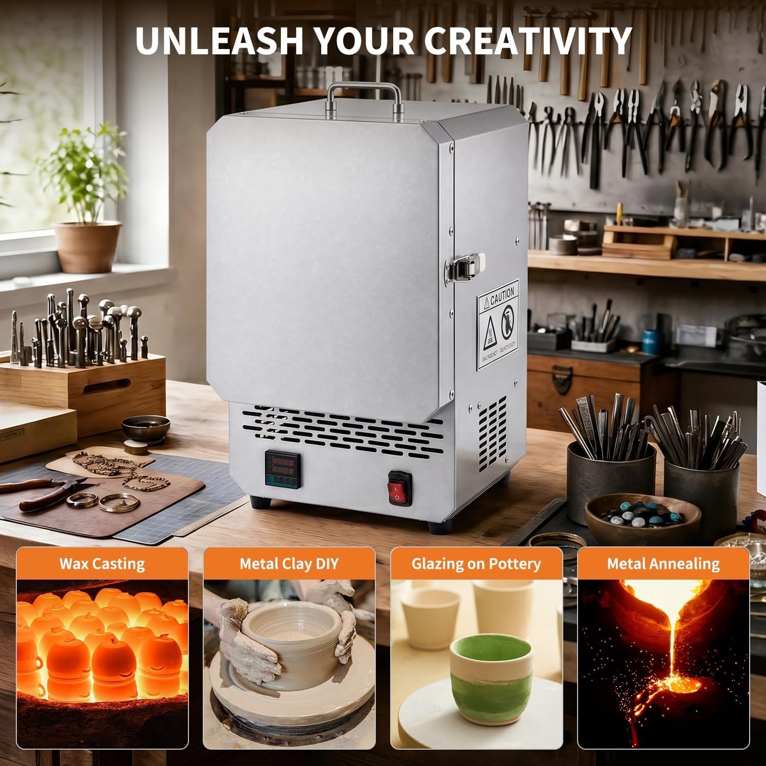 Tabletop Electric Kiln 1500W 2192℉ for Wax Casting Metal Jewelry Melting Furnace