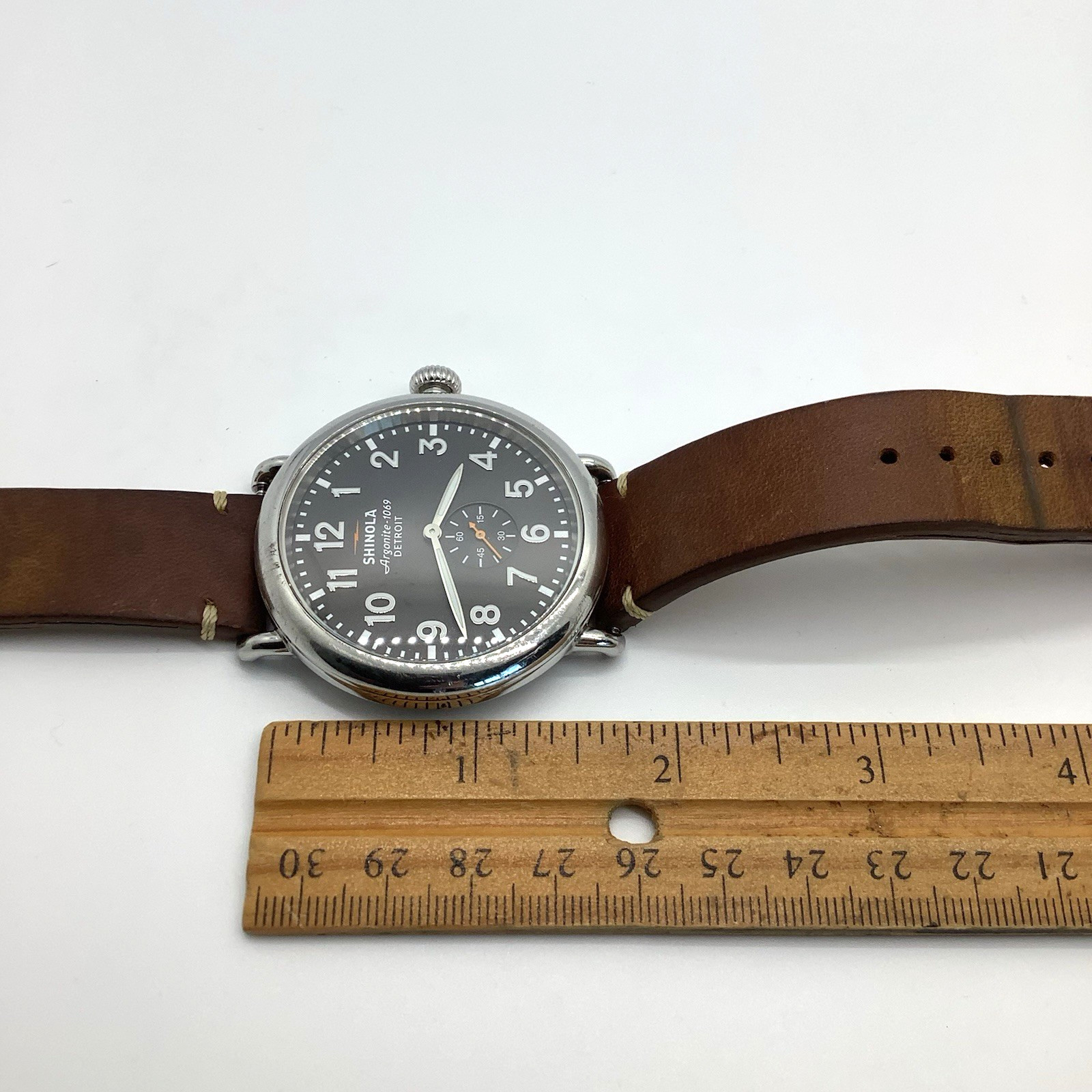 Shinola Argonite-1069 The Runwell Watch Brown Leather Band Not Ticking, As Is