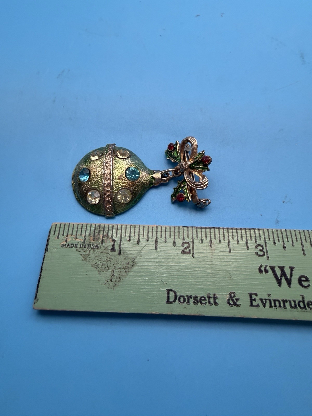 Vintage Rhinestone Christmas Ornament Dangle Brooch