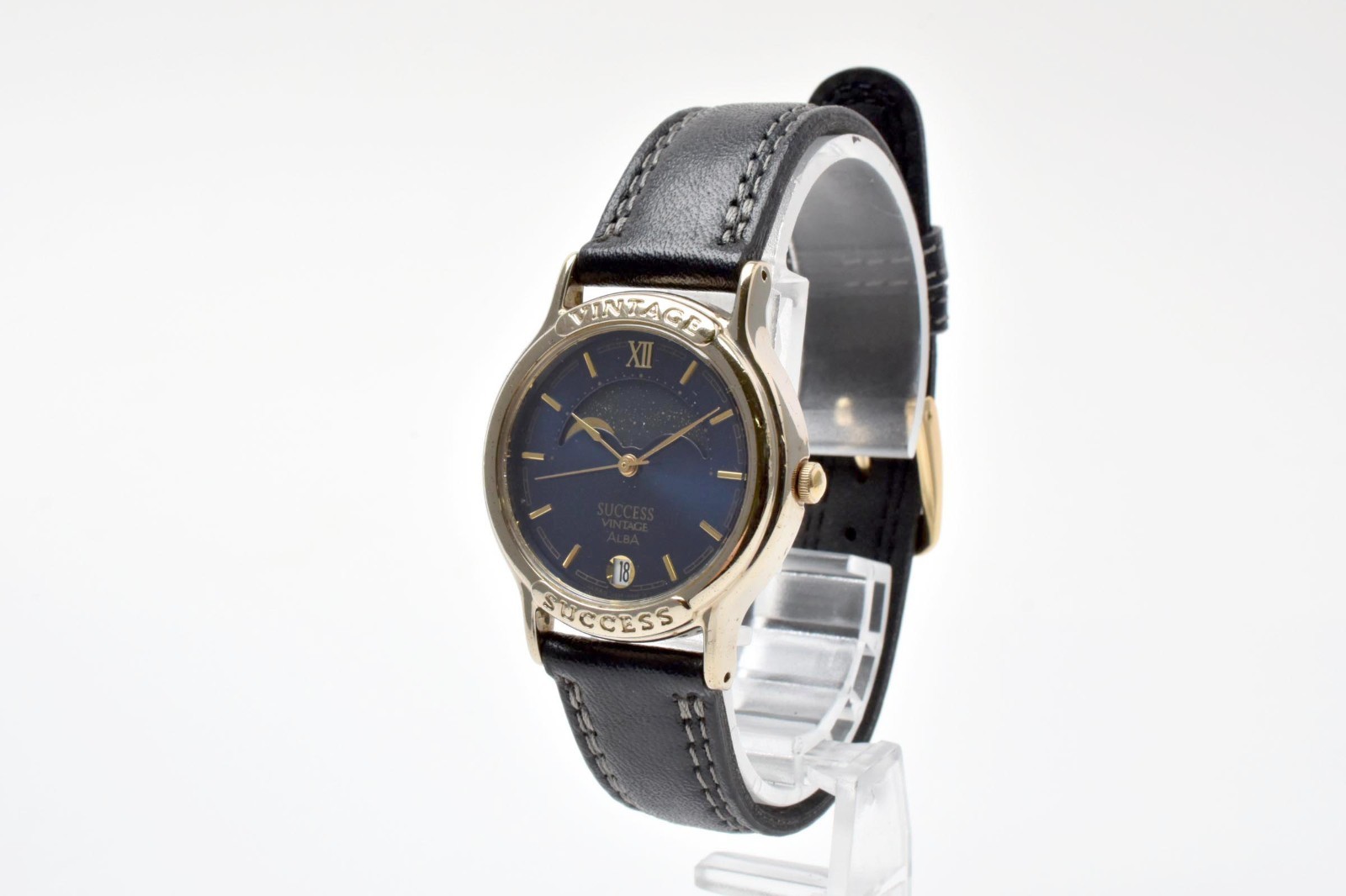 [NEAR MINT] Seiko Alba V338-6B60 Blue Moon Phase Date 30mm Qz Men’s Watch Japan