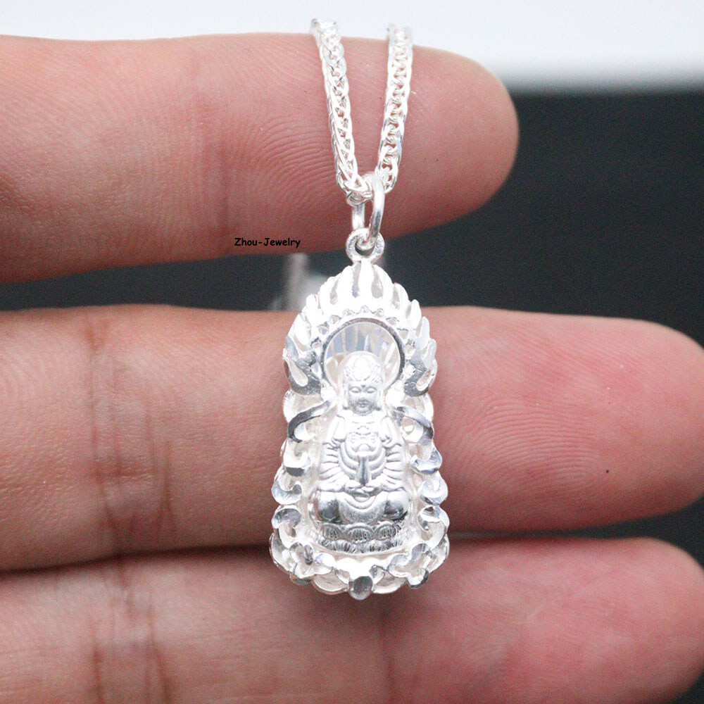 Pure S999 Sterling Silver Pendant Women Men Flame Guanyin Pendant 4-5g 30*14mm