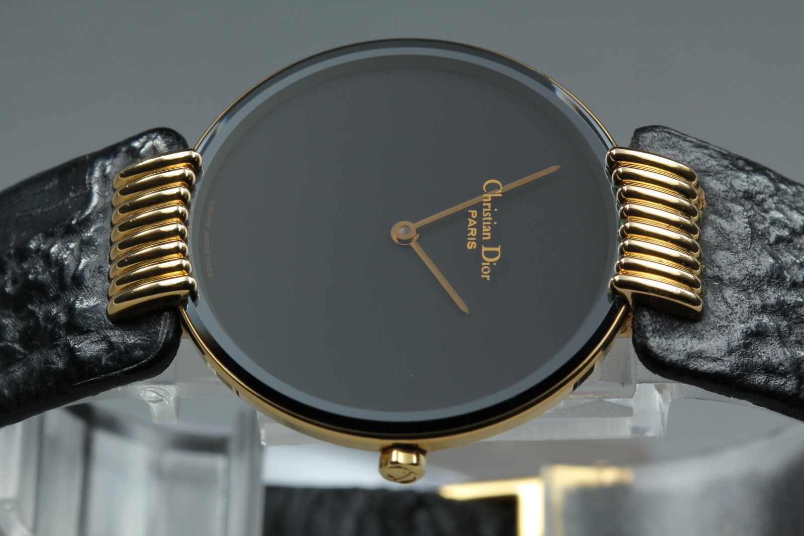 Vintage N MINT Christian Dior Bagheera D47-153-5 Black Dial Qz Mens Watch w/Box
