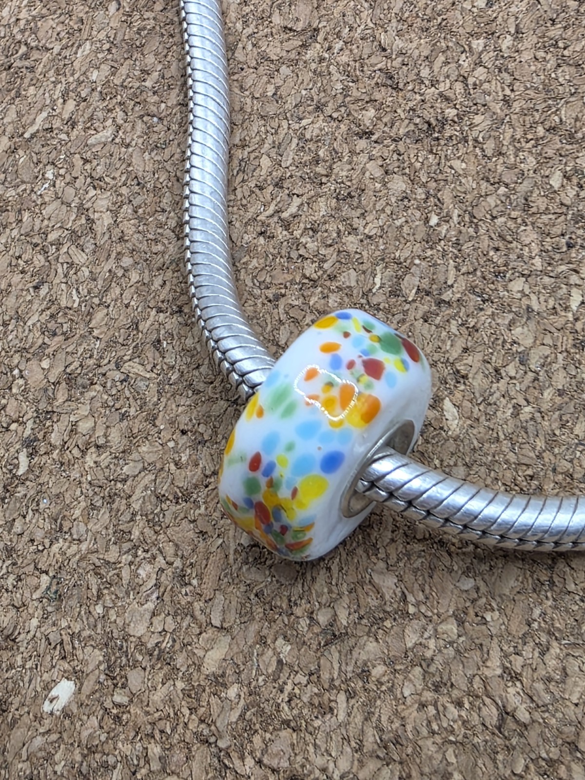 AUTHENTIC WHITE MURANO CONFETTI GLASS EUROPEAN CHARM BEAD STERLING SILVER