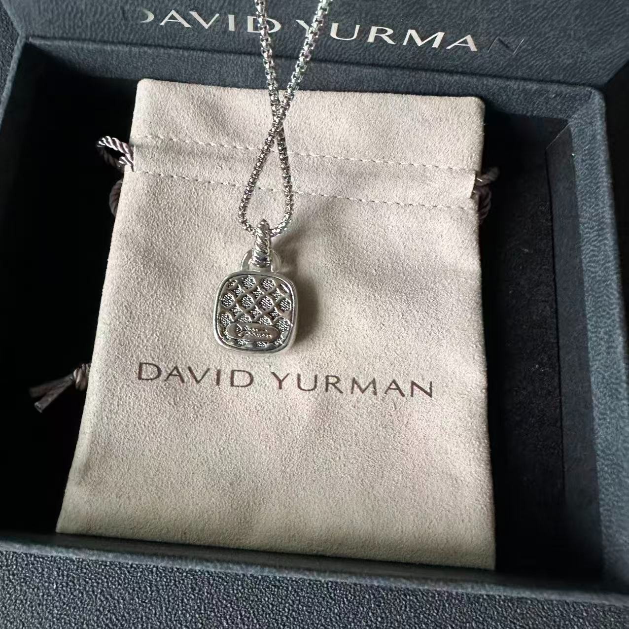 David Yurman Petite Albion Pendant Necklace 925 Silver W Blue Topaz Length 22″