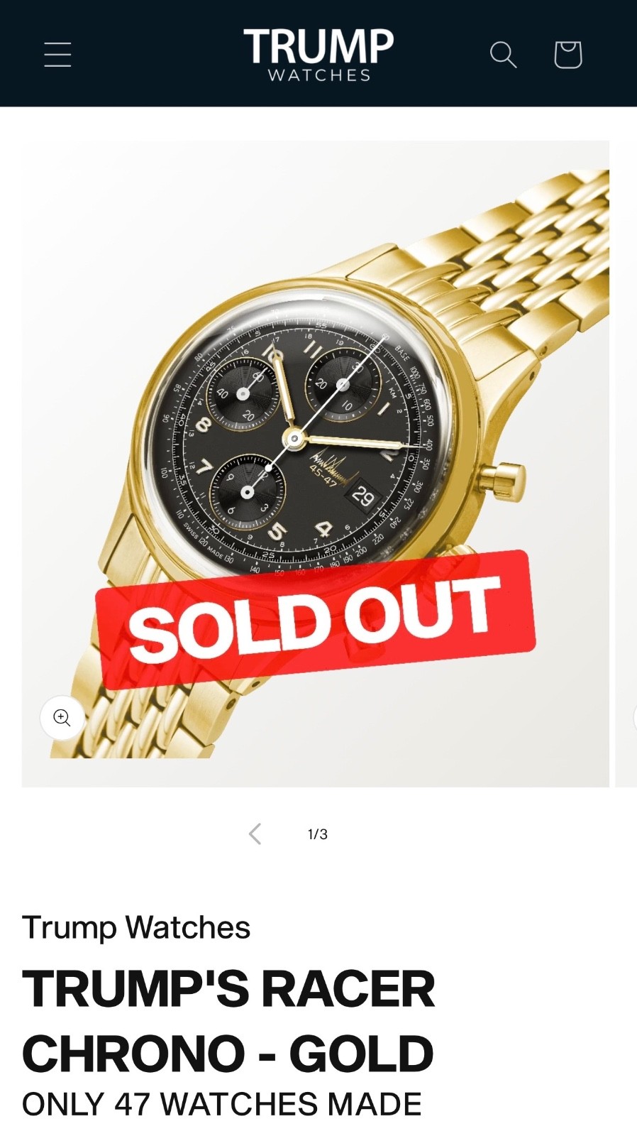 Trump Watches TRUMP’S RACER CHRONO – GOLD ONLY 47 WATCHES MADE #01/47