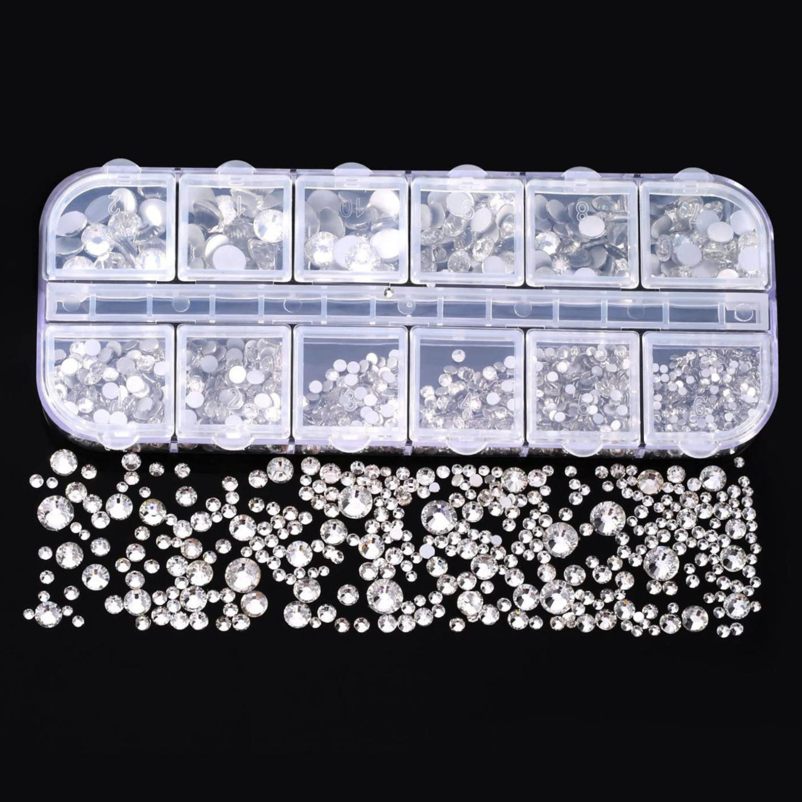 2000pcs Flat Back Gems Rhinestones 6 Sizes (1.5-6 Mm) Round Crystal Rhinestone