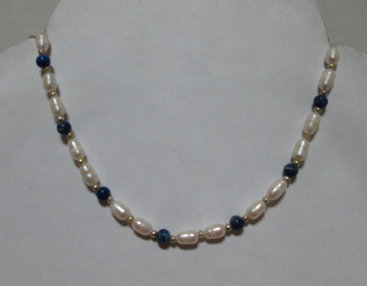 Blue/White/Silver Beaded Necklace