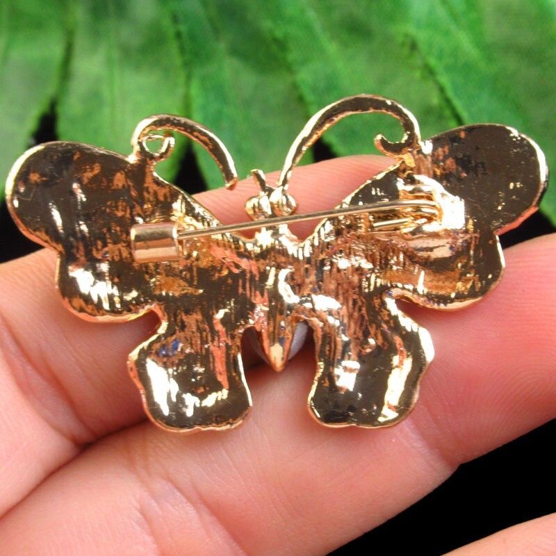 Red Purple Enamel Rhinestone Tibetan Golden Butterfly Brooch FSM63306
