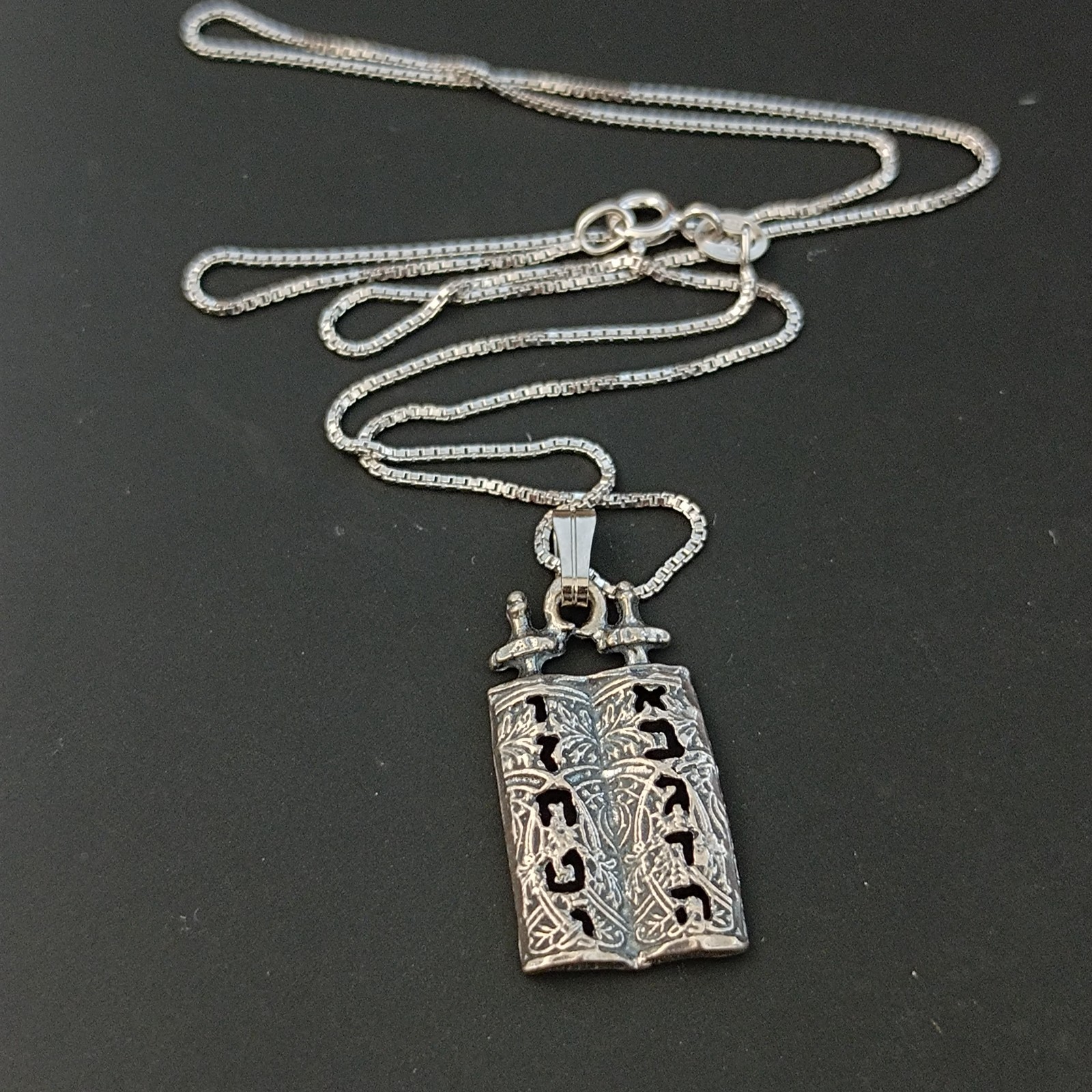 Ten Commandments Necklace Sterling Silver Torah Judaica Faith Men Women Gift VTG