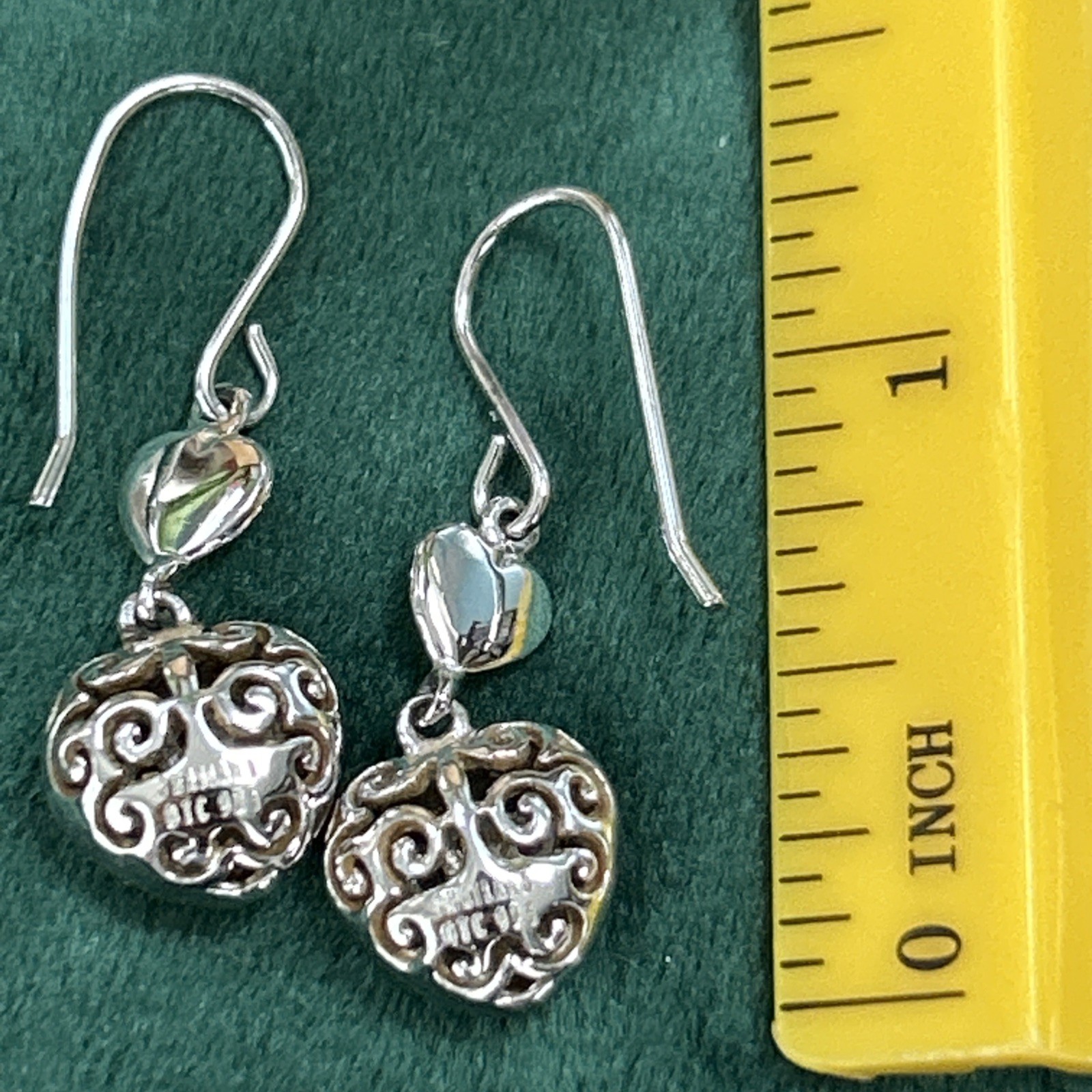 VTG OTC 925 Sterling Silver lab created Ruby Puffy Heart Pave Earrings 1.25” 4g