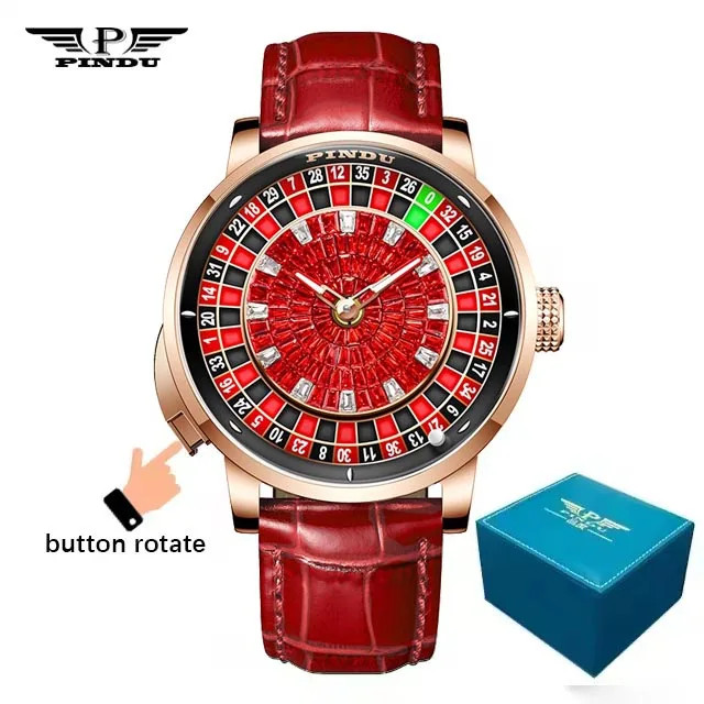 PINDU Wood Grain Celestial Men Mechanical Watch NH35A Roulette Watches Pointer
