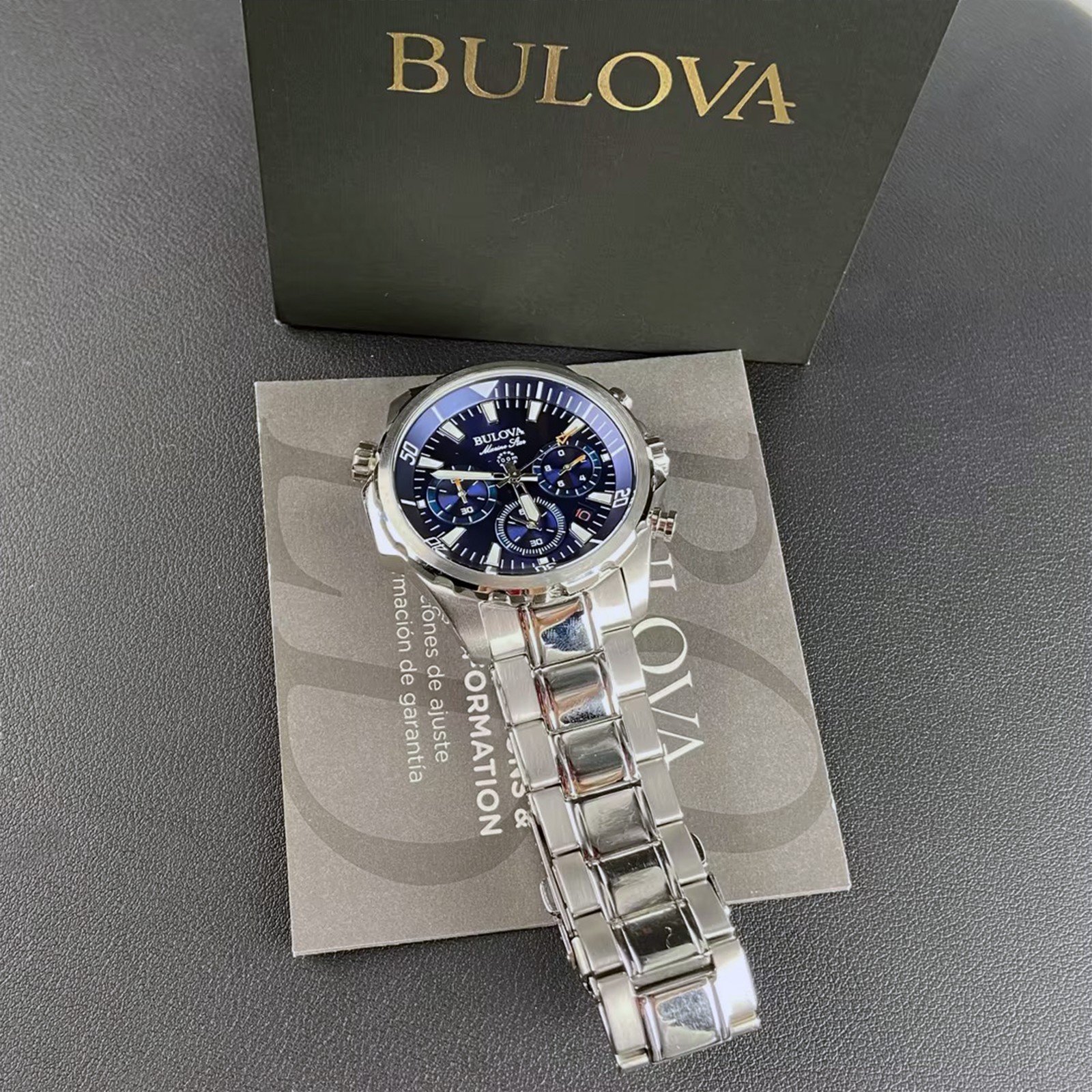 Men’s Bulova Marine Star Blue Dial Chronograph 96B256 Quartz New Watch 43mm