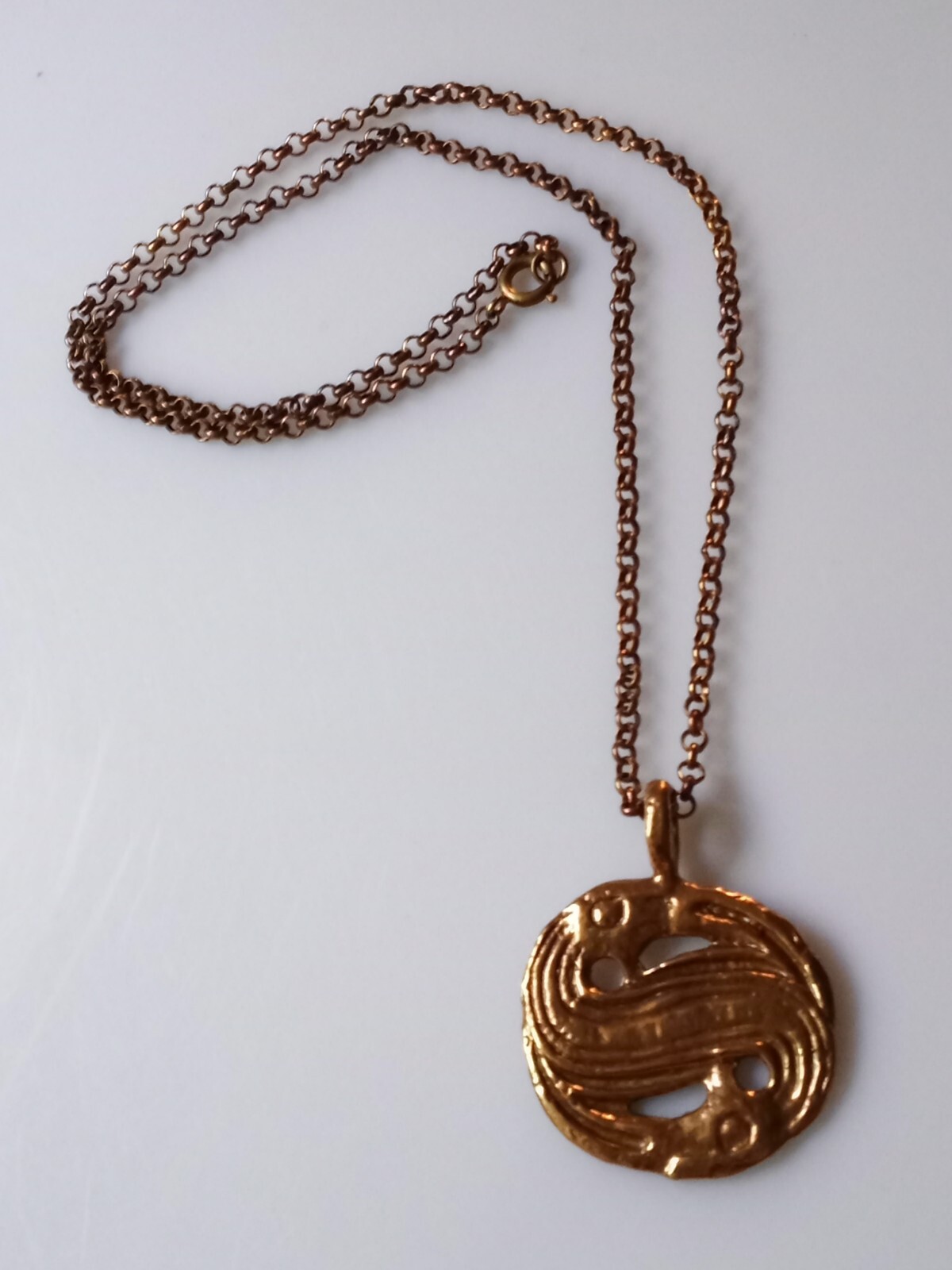 Vintage Estate Modernist A.Lautz Tana-KOPI Danish Viking Brass Pendant Necklace