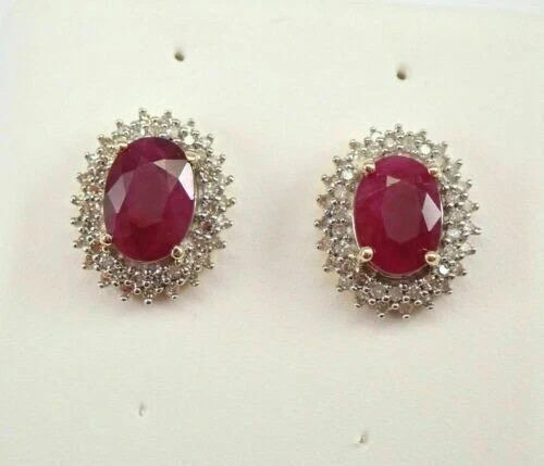 2Ct Oval L ab Created Red Ruby Diamond Stud Earrings 14k Yellow Gold Plated