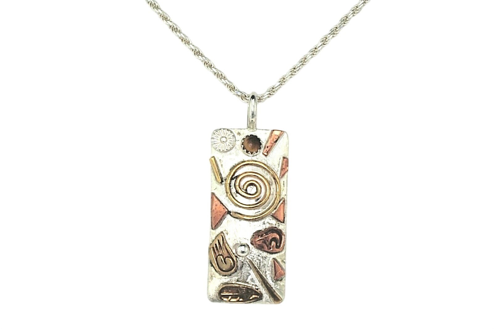Sterling Silver 925 Abstract Pendant Necklace 20-Inch Rope Chain Stamped Donna P