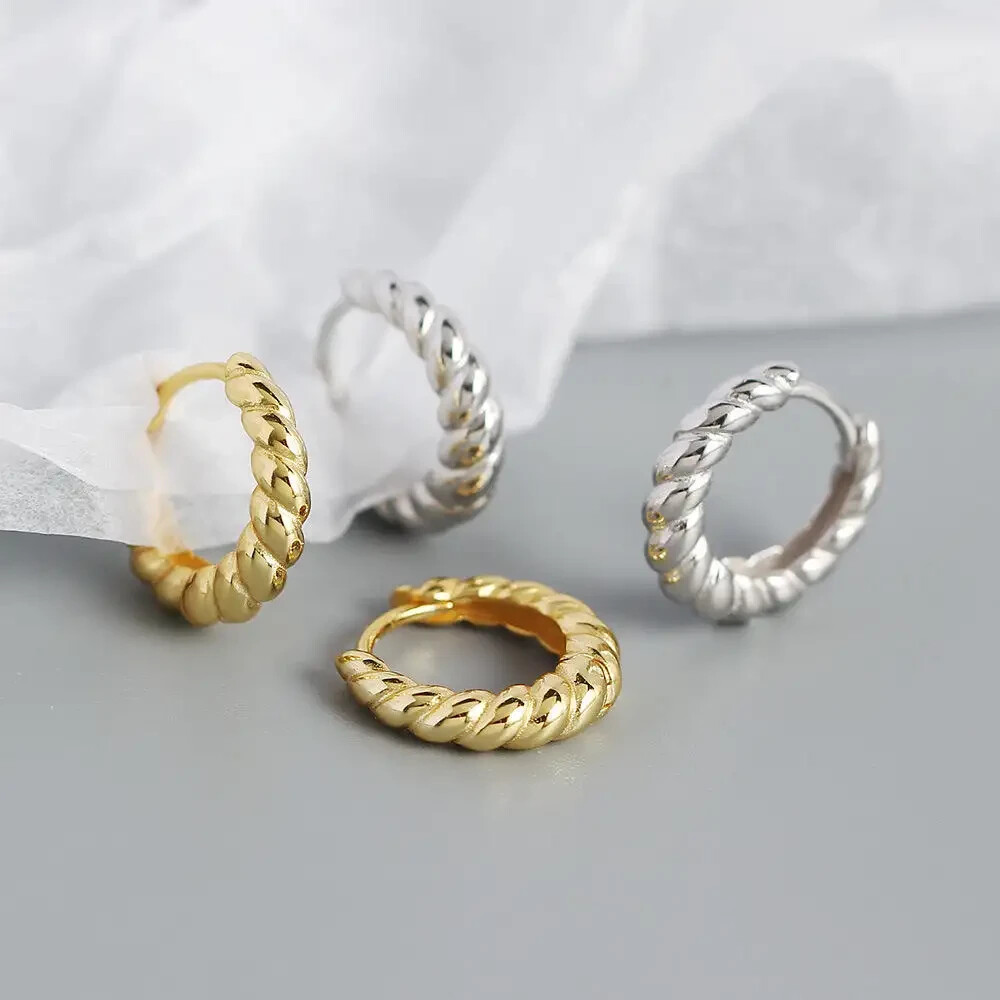 9CT GOLD ON SILVER Croissant SLEEPER HOOP EARRINGS 12mm thickness 3mm