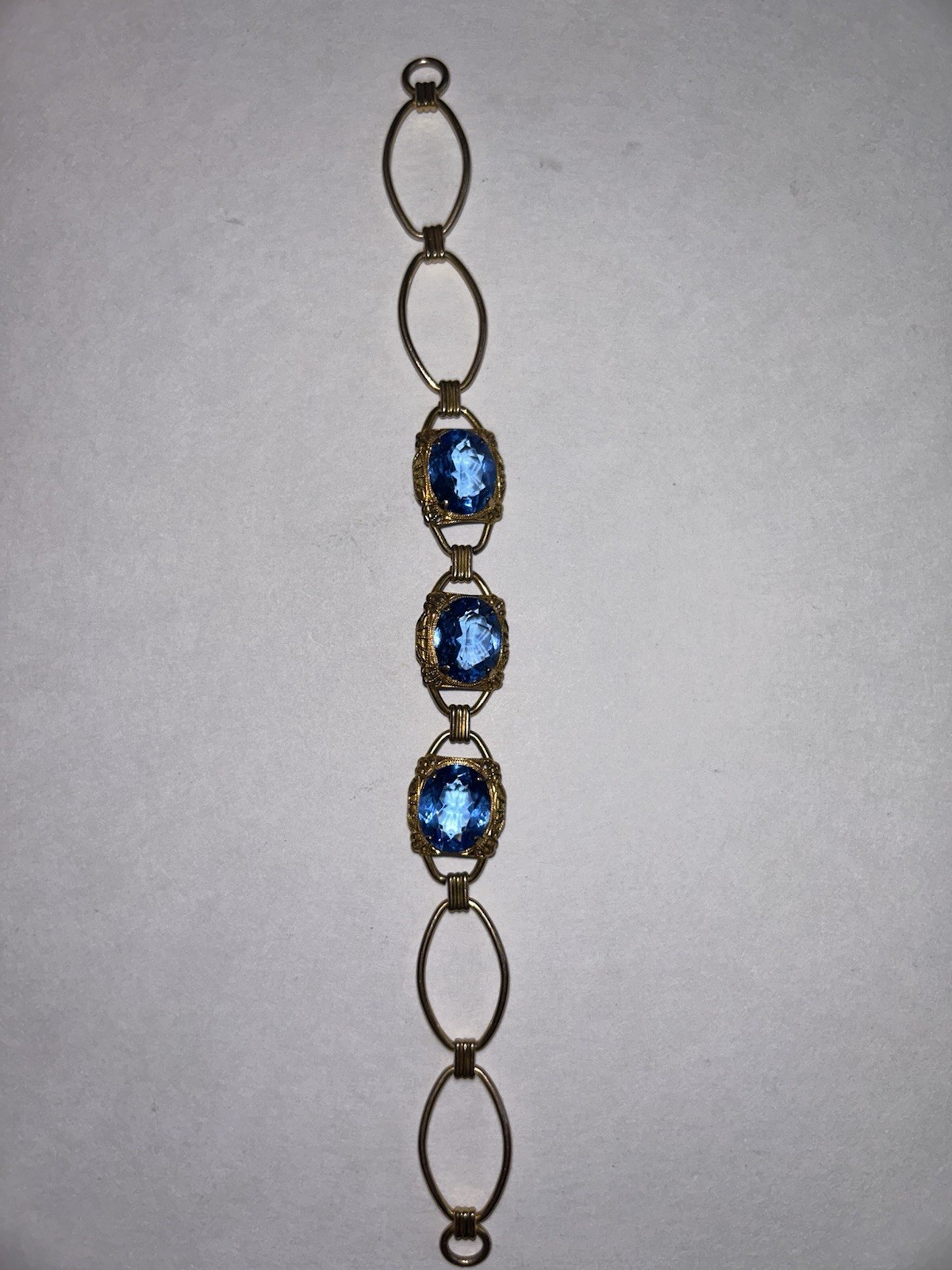 Antique Edwardian Sterling Cobalt Blue Glass Filigree Bracelet 7″ Stunning