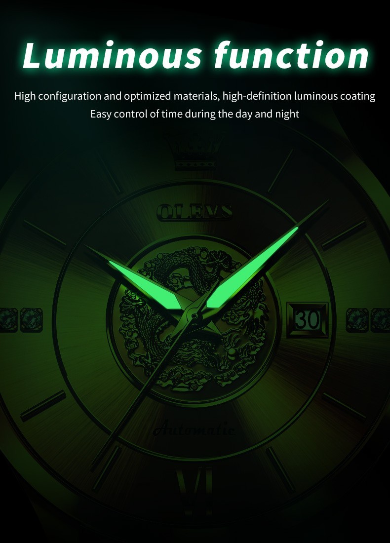OLEVS 6693 Stylish Multi-functiom Dragon Dial Gents Formal Mechanical Watch