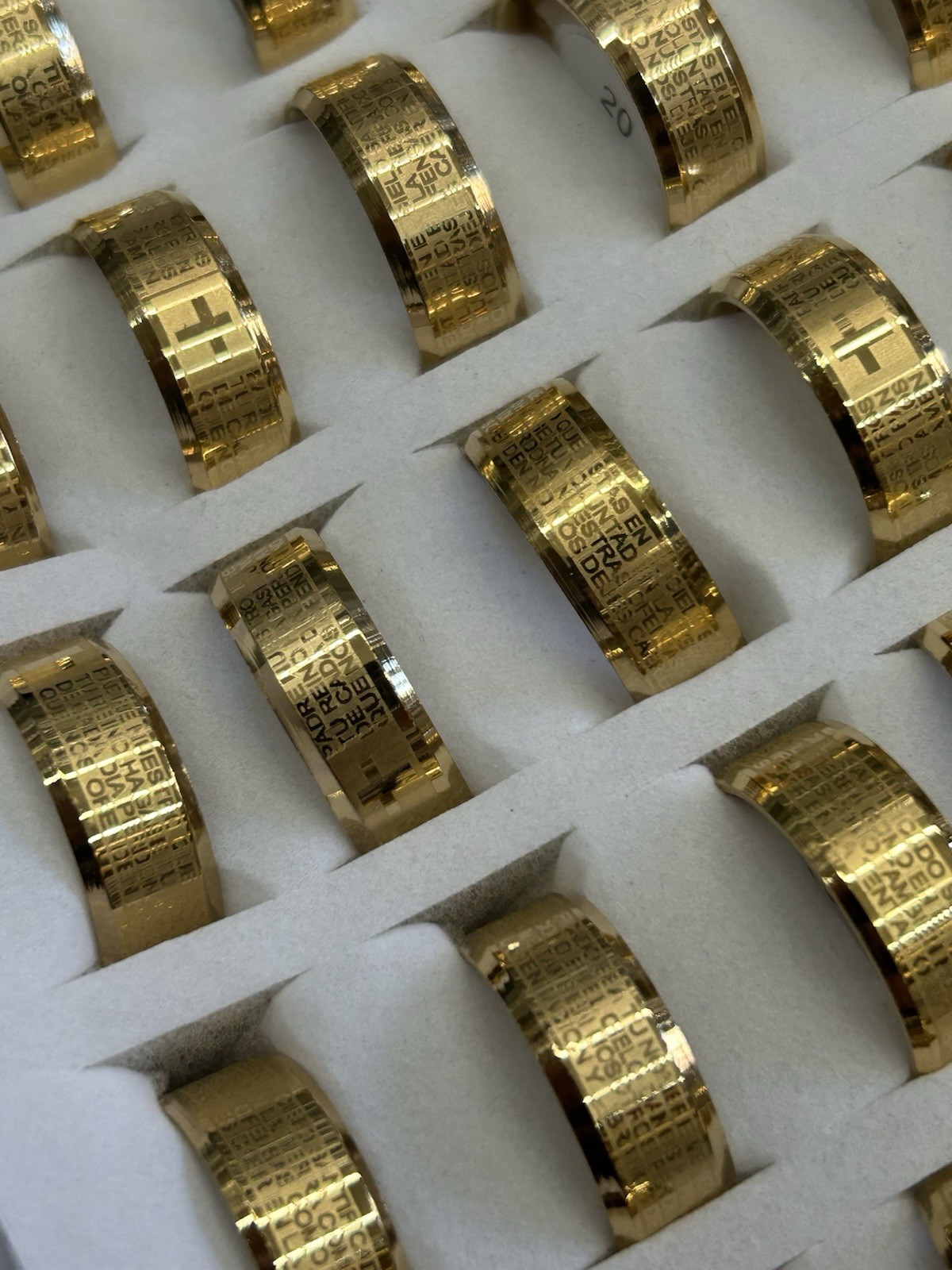Wholesale gold color 36pcs Stainless Steel Ring Cross The Lord’s Prayer Ring