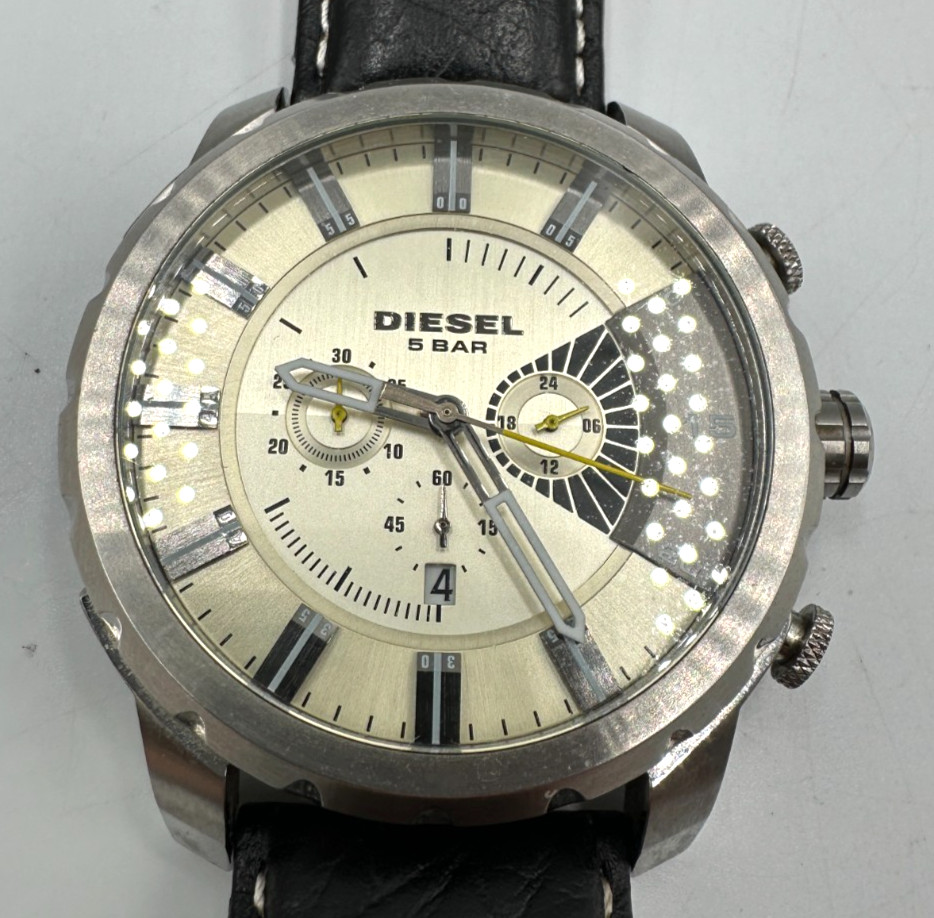 Diesel 5 Bar Mens Watch DZ-4346 111507 50MM Black Leather Band