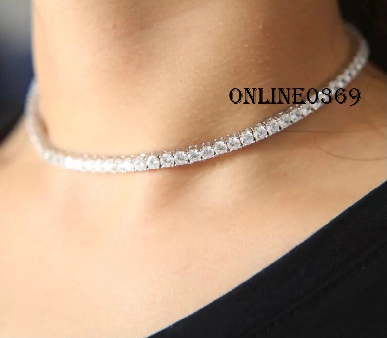 Unisex Classic 4mm Tennis Necklace from 16″ to 24″ With Free Stud Earrings Gift