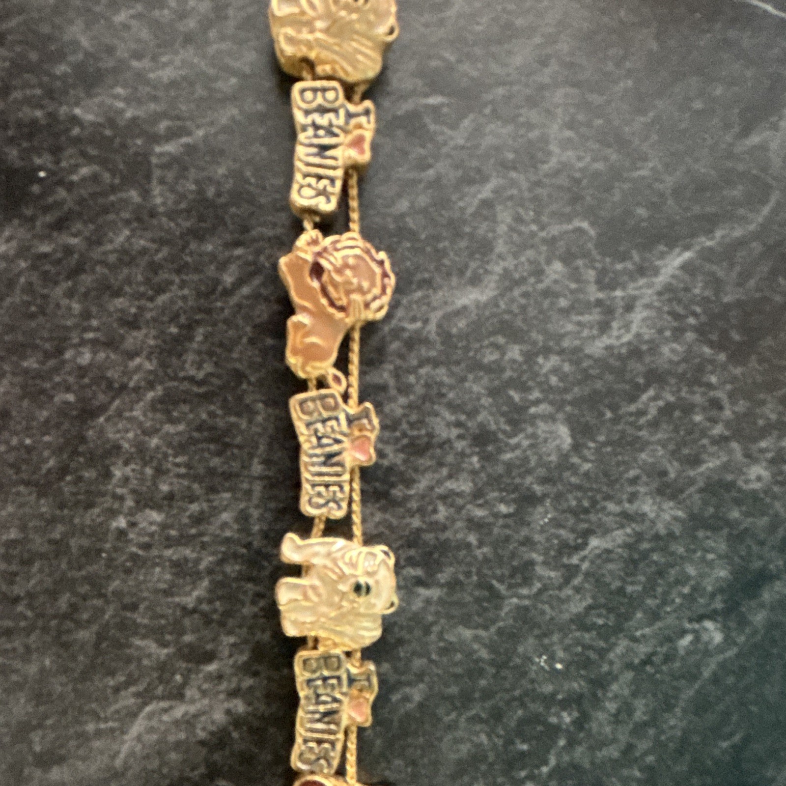Gold Tone Bear Animal Dangle Charm Chain Bracelet Box Clasp Under 8 in