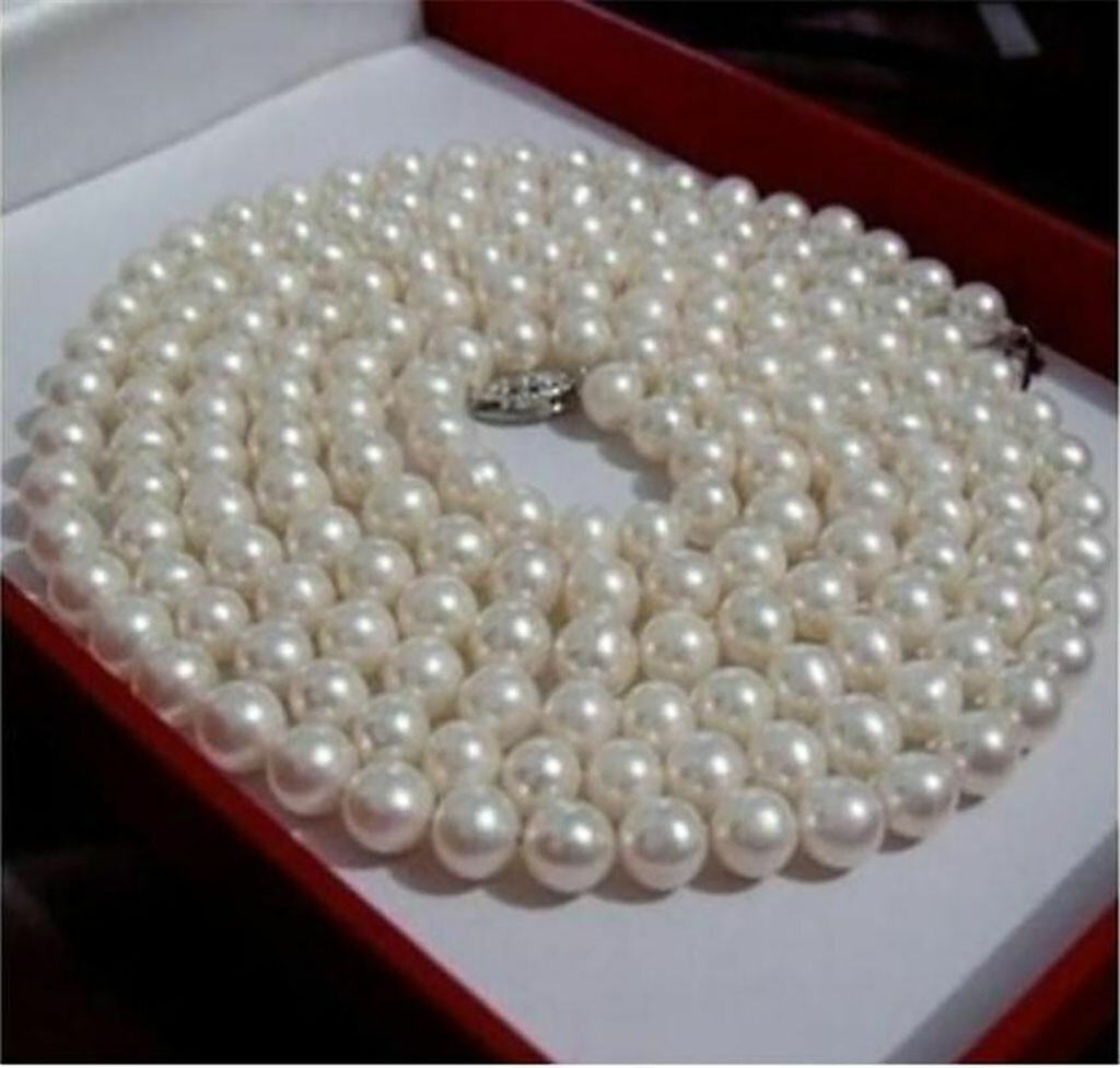 6-7mm Genuine Natural White Freshwater Akoya Cultured Pearl Long Necklace 50″