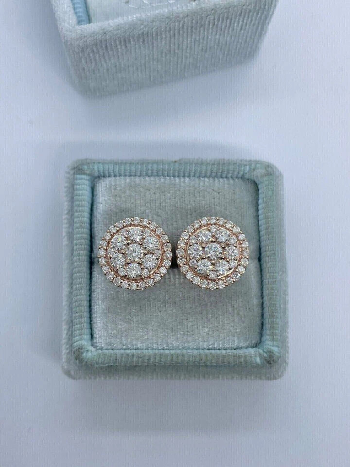 2.00Ct Round Cut Lab Created Diamond Cluster Stud Earrings 14K Rose Gold Plated
